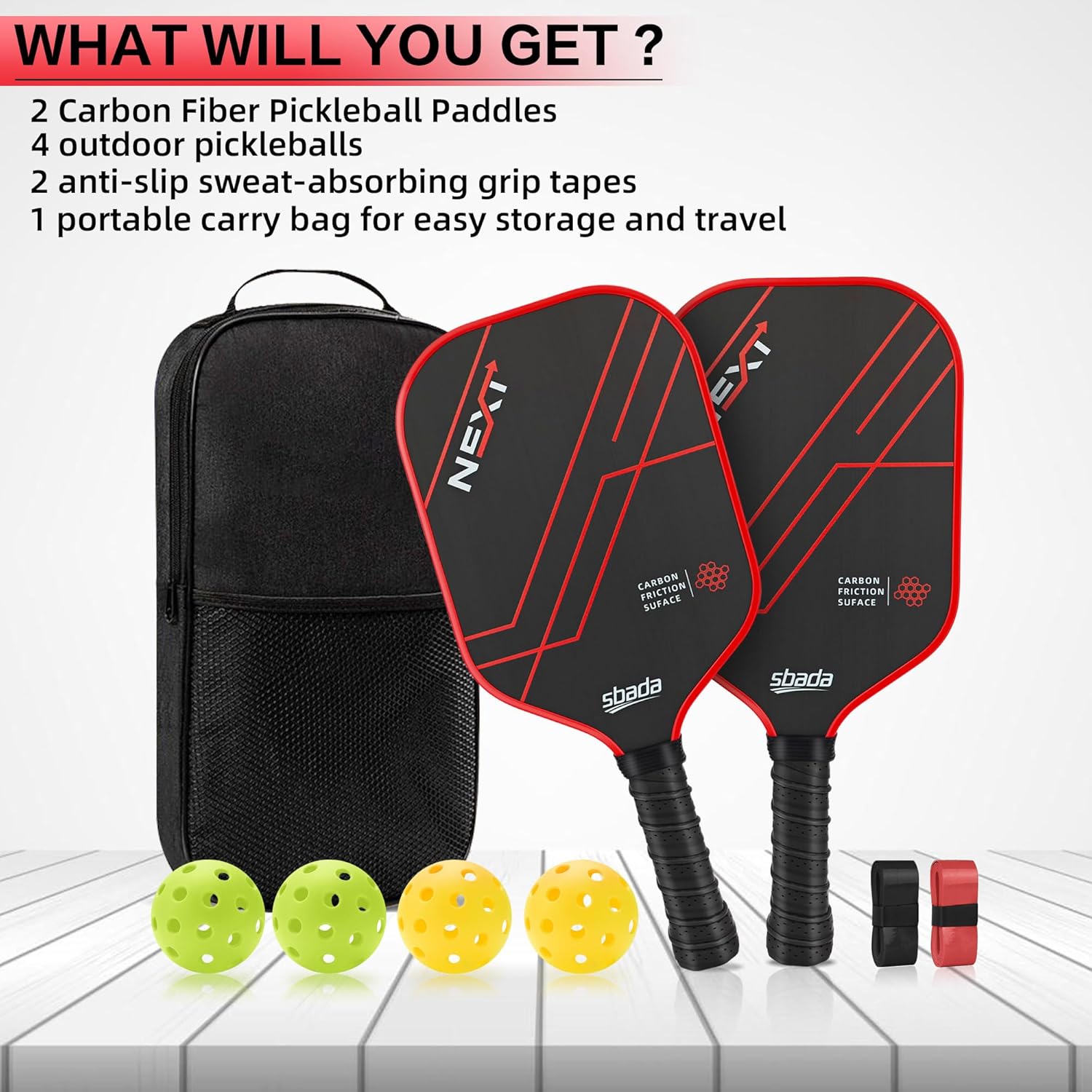 Pickleball Paddles Set of 2 - Graphite Carbon Fiber Pickleball Set with Pickleball Rackets for Adults & Beginners, Lightweight Pickle Ball Rackets 2 Pack for Men Women