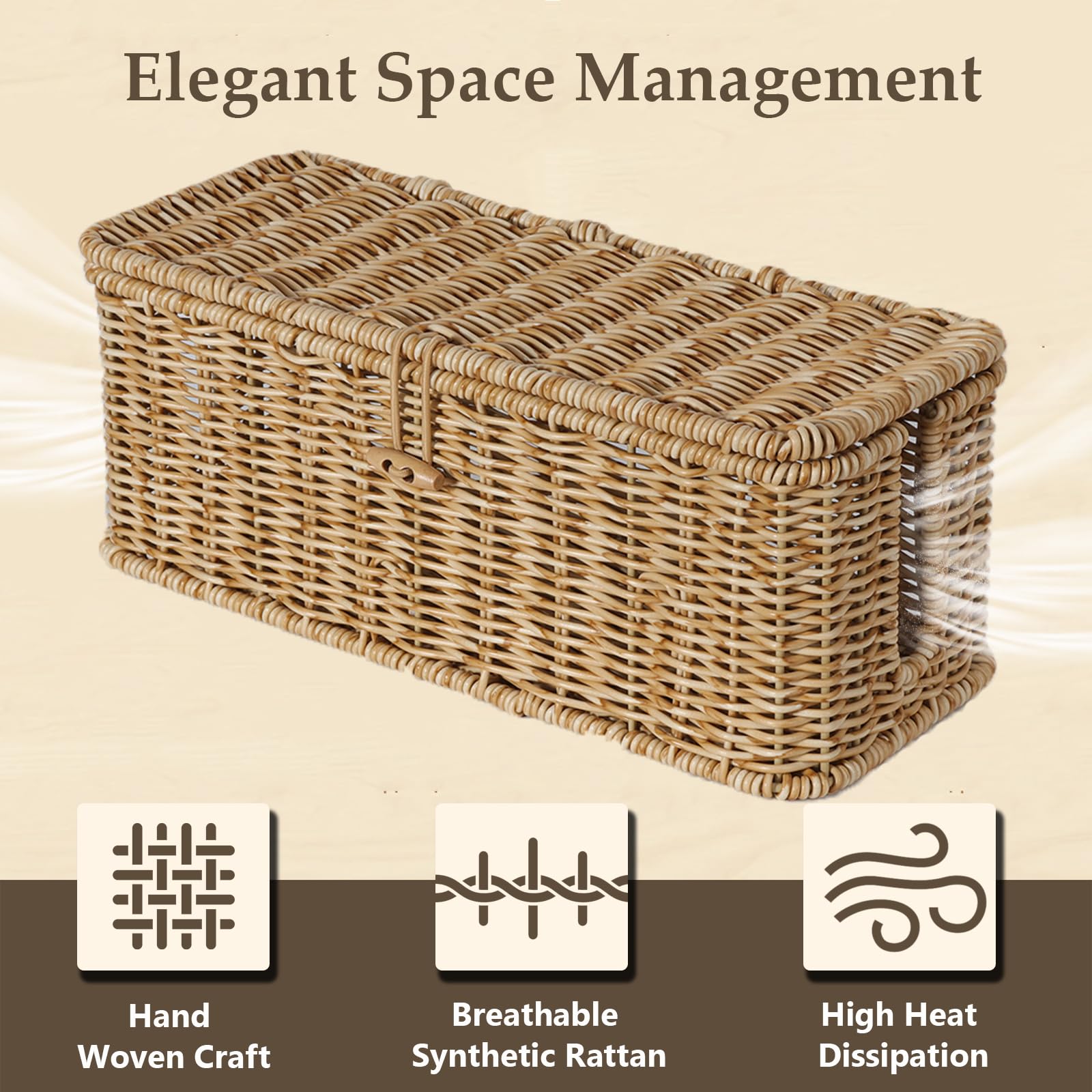Brownlily - Caja de gestión de cables, organizador de cables estilo ratán para cables de ordenador, toma de cables de ordenador, apto para bebés, para regletas, TV,