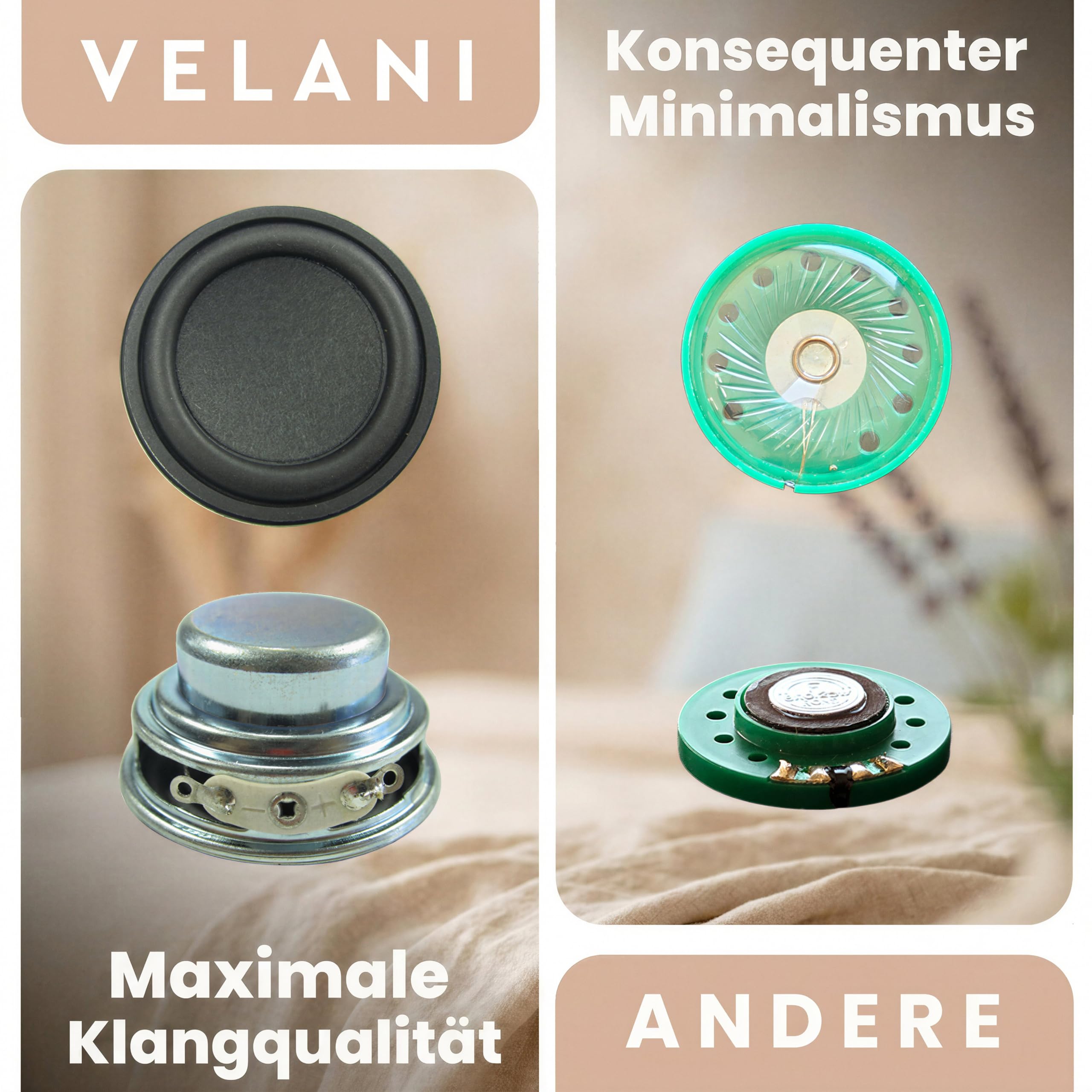 Zwitscher Naturgeräusche Box mit Bewegungsmelder - 18 brillante Klänge, Timer 2–120 Min. für Entspannung im Gäste WC, Vogelgezwitscher Box – VELANI Prestige (Pastell-Cremeweiß, Herz)