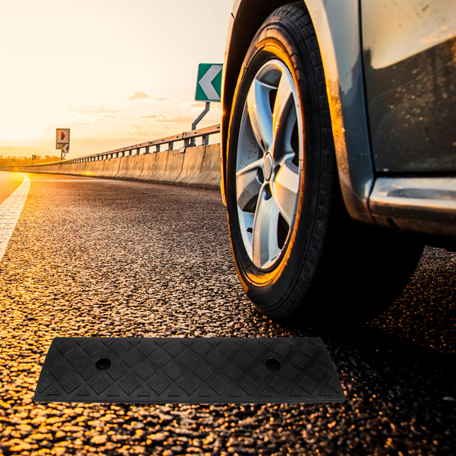 DOITOOL Step Mat Slope Mat Curb Ramp for Cars & Wheelchairs - 6 Inch Rise, High Lift, Race Black Rug, Heavy Rubber Wheel Stops for Garage Drive Vehicle Ramps Climbing Traffic Jam