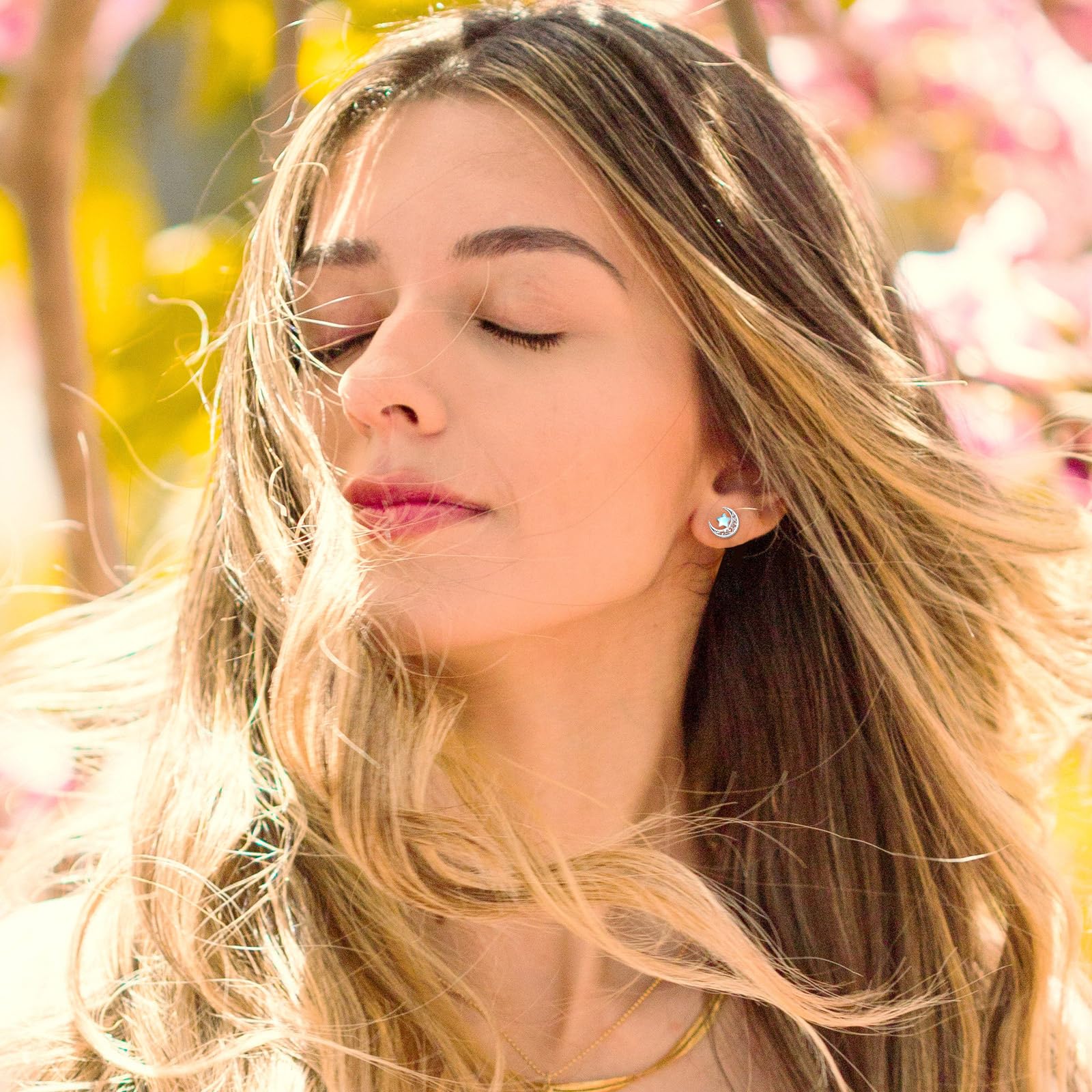 Eusense Pendientes de Moonstone/Pendientes de Luna/Pendientes de árbol de la Vida/Pendientes de Luna y Estrella/Pendientes de Filigree Drop 925 Pendientes de Perno de Plata Esterlina joyas de Mujer