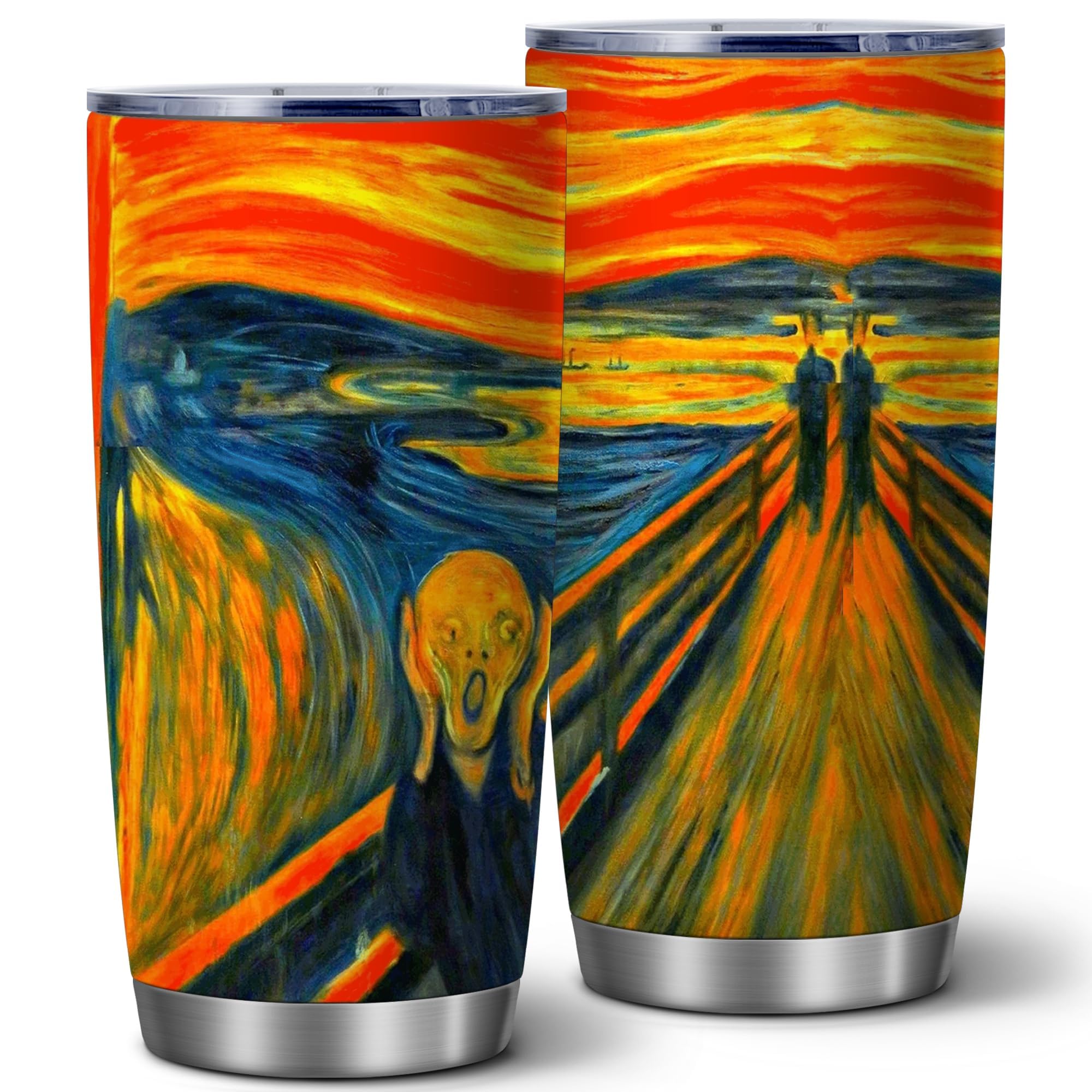 ATHAND 20 Oz Famous Paintings Reproduction Gifts,The Scream Art Coffee Travel Mug for Women Men,Birthday Gifts for Painter,Art Lover Gift,Painted By Edward Munch Insulated Tumbler with Lid,1 Pcs