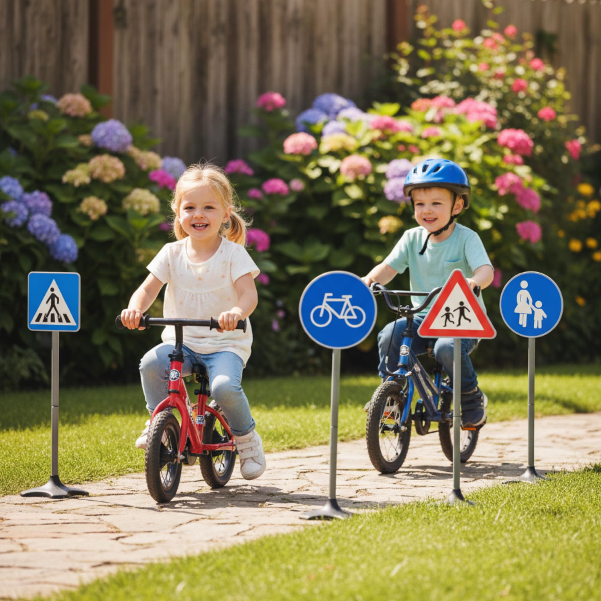 Verkehrsschilder Kinder Set (5 Stück, 75 cm) – Verkehrszeichen Spielzeug für Kinder – Verkehrserziehung Spielzeug für Garten & Kinderzimmer – Straßenschilder Spielset für Laufrad, Fahrrad & Kettcar