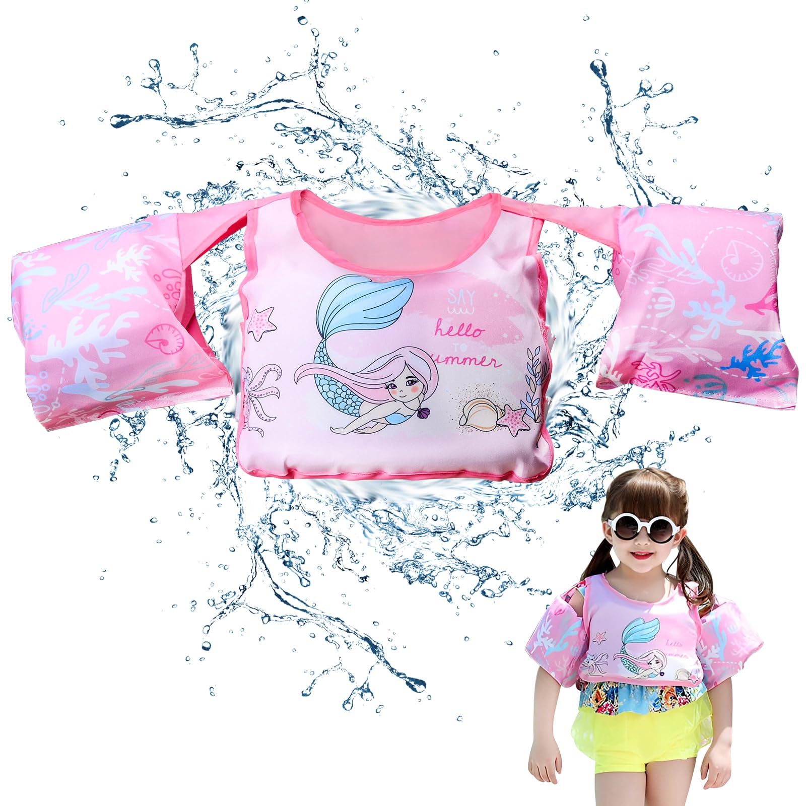 Chaleco Flotador Bebe 2 3 4 5 6 años, Chaleco Piscina Bebe, Chaleco Flotador, Chaleco Flotador de Natación, Manguitos Bebe con Brazalete Correa Ajustable Hebilla Segura para Niños y Niñas de 14-25 KG