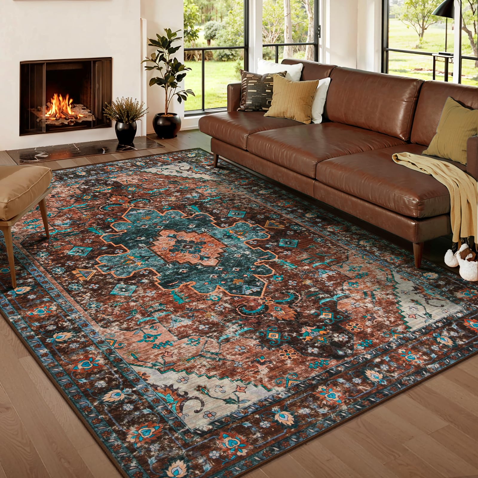 Washable Boho 5x7 Area Rug