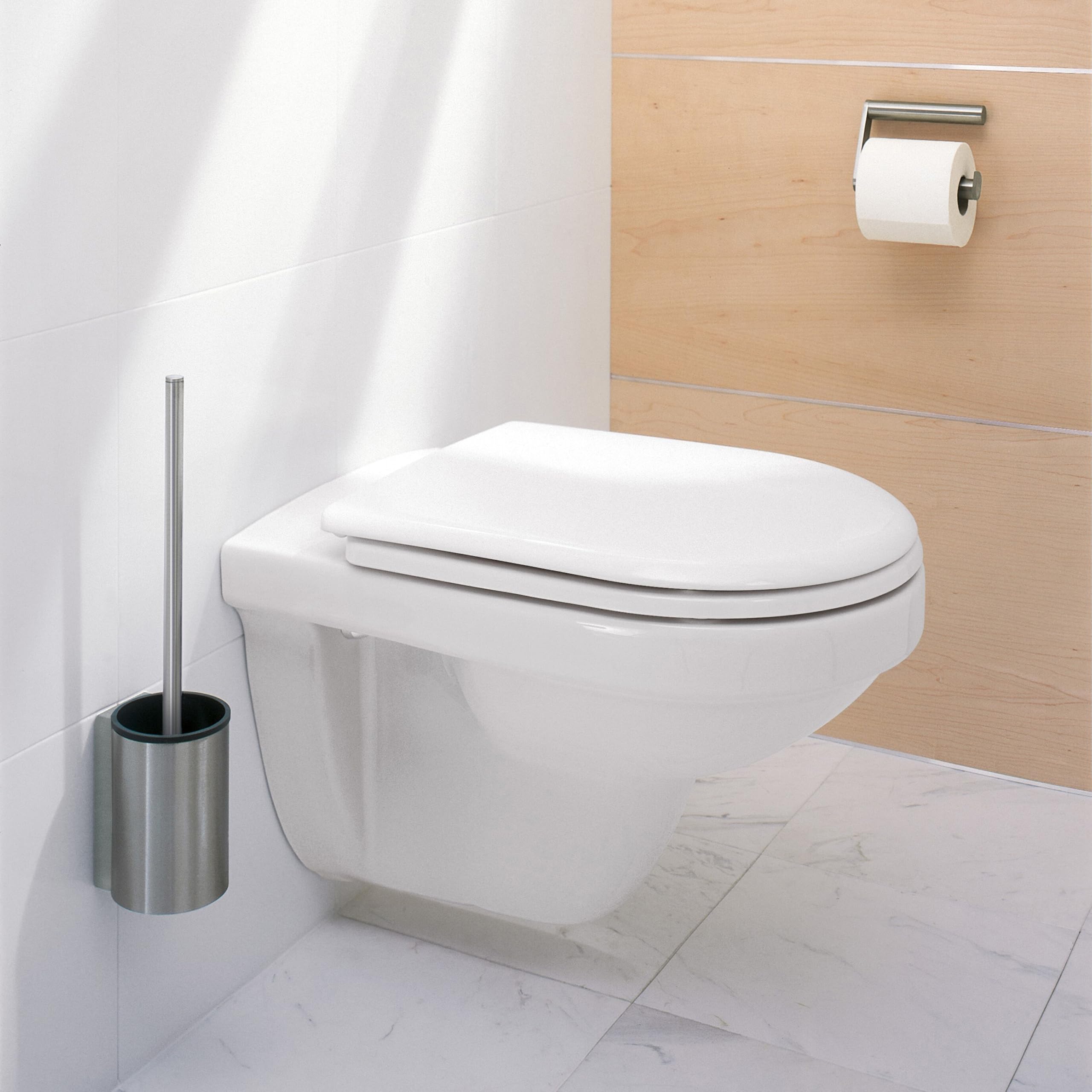 KEUCO Plan Set aus WC-Bürstengarnitur & 4 Bürstenköpfen, Metall verchromt | Bürstengarnitur mit Metallgehäuse und Bürste, Ersatzköpfe schwarz, inkl. Schrauben und Dübel, Bürstenhalter mit Klobürste
