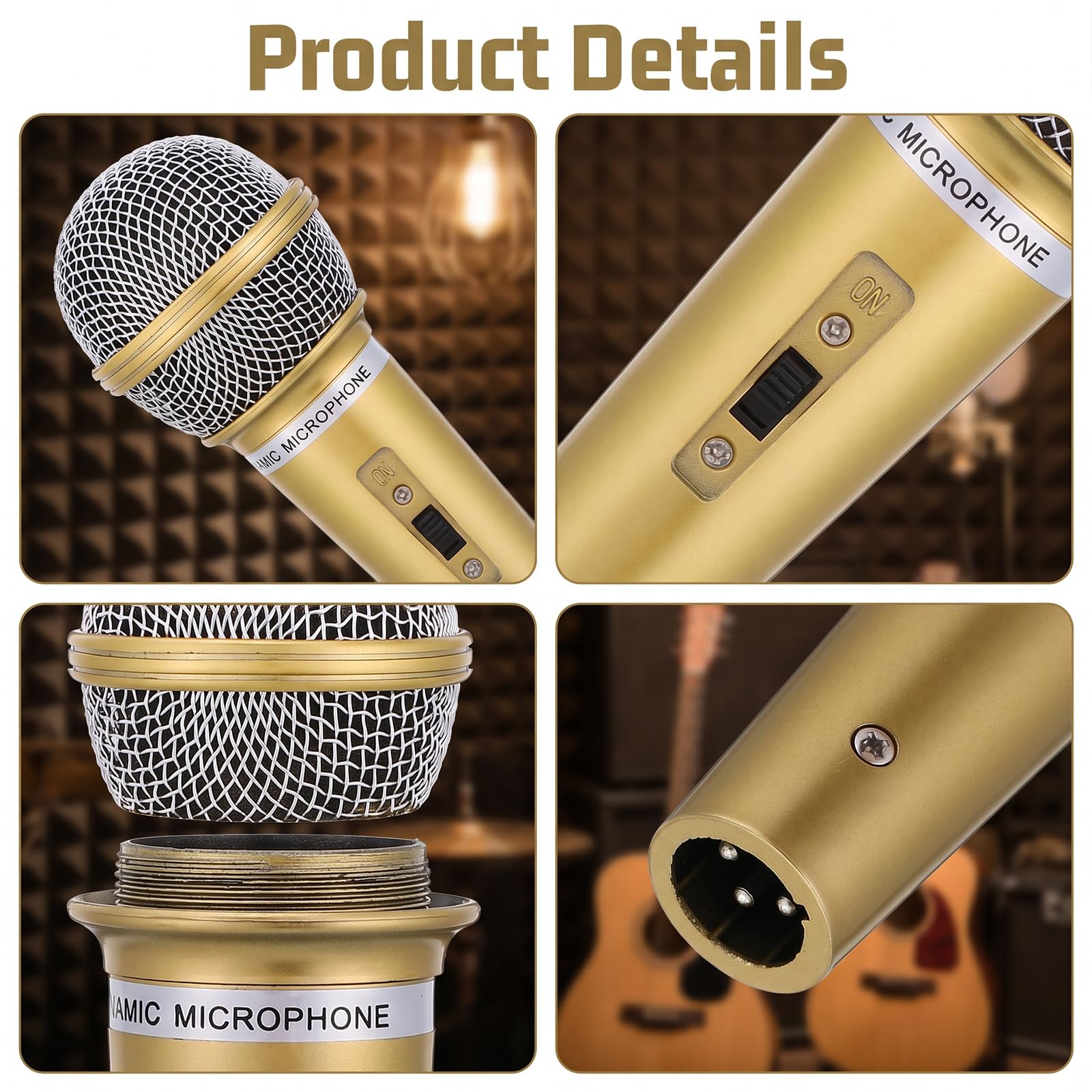 2 sztuki mikrofonów dla dzieci, sztuczny mikrofon karnawałowy, mini mikrofon dla dzieci, zabawka, mikrofon, zabawkowy, do karaoke, ubrań, fotografii, na przyjęcia urodzinowe, imprezy cosplay (złoty)