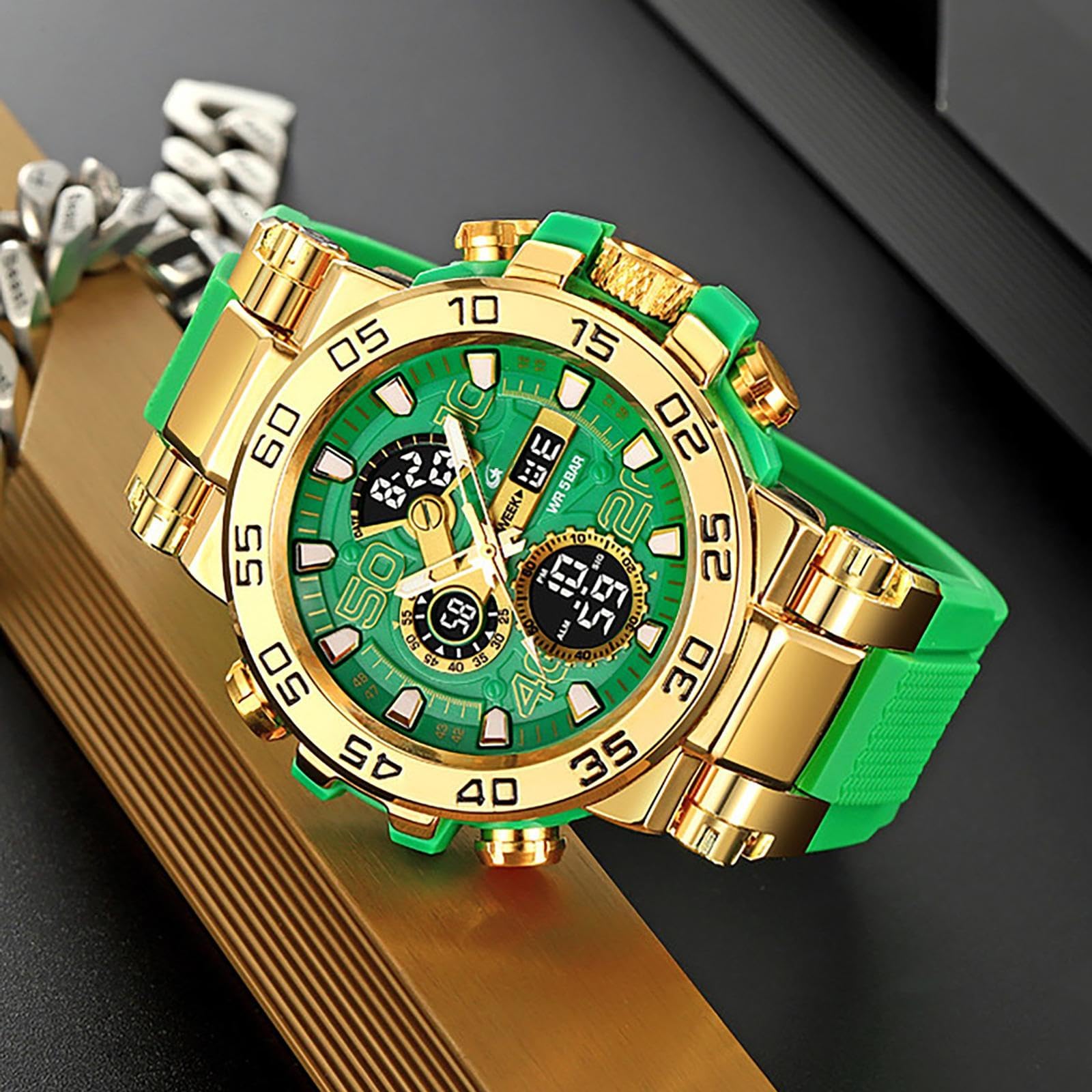 MASTOP Relojes coloridos para hombre, para deportes al aire libre, 55 mm, cara grande, camuflaje, 50 m, impermeable, militar, reloj de pulsera táctico, fecha, multifunción, alarma LED, resistente para