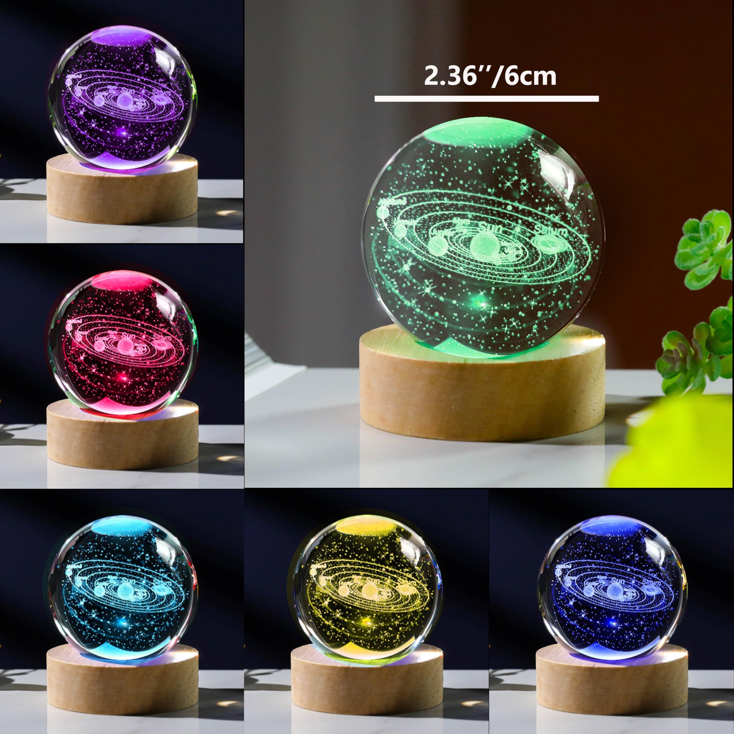 Amazon.co.jp: 3DソーラーシステムクリスタルボールLEDカラフル