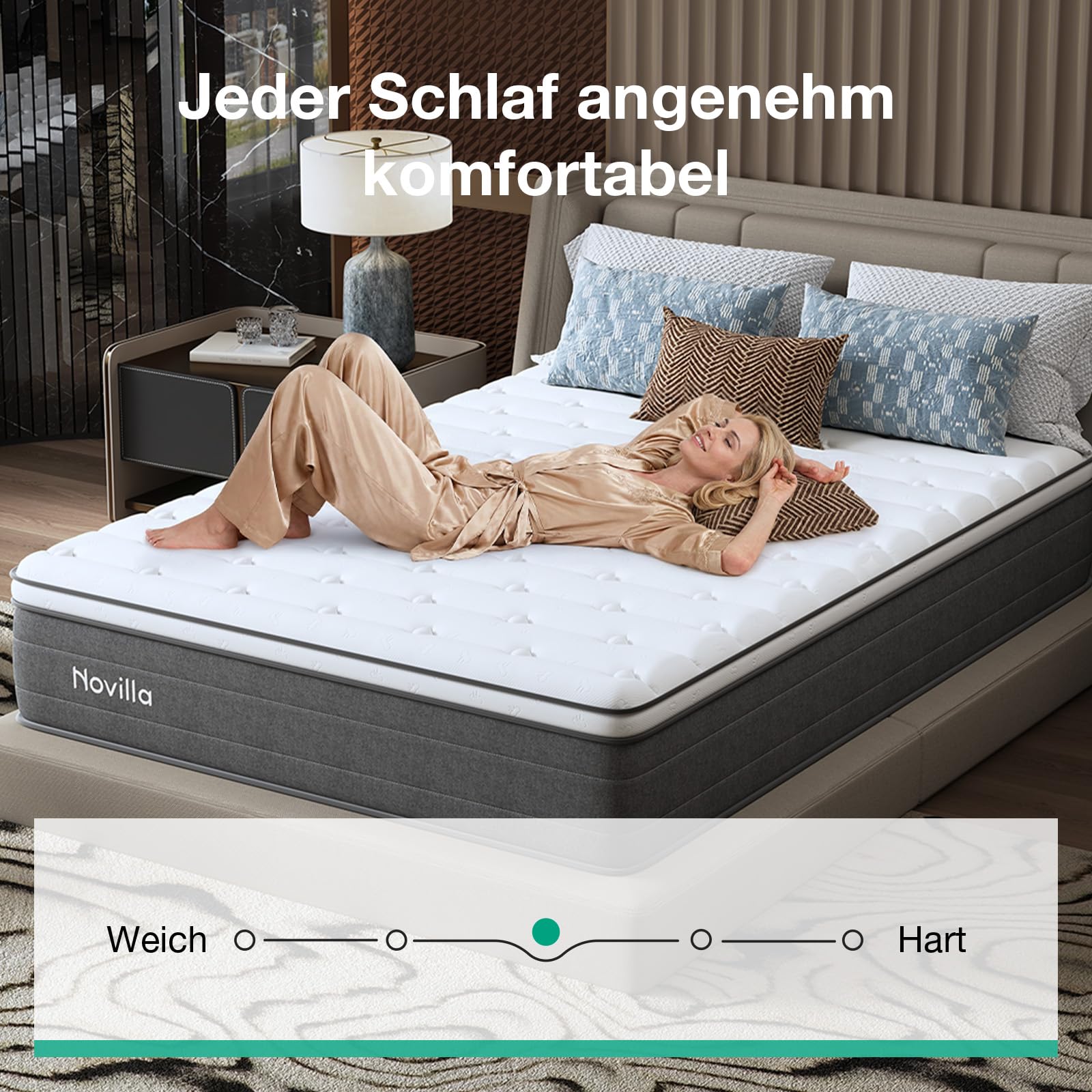 Novilla Matratze 90x200, H3 7 Zonen Taschenfederkernmatratze für gezielte Unterstützung, Wellenförmige Komfortschaumschicht für verbesserte Atmungsaktivität, Öko-Tex Zertifiziert, Höhe 22 cm