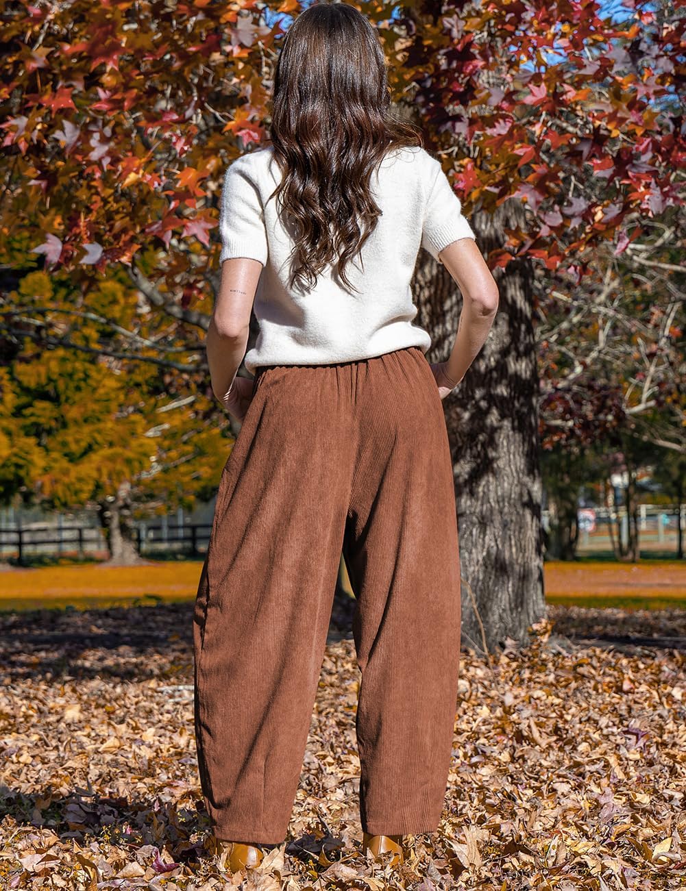 TARSE Women’s Corduroy Pants Baggy Wide Leg Pants Casual Elastic Waisted Palazzo Harem Pants with Pockets - Image 5