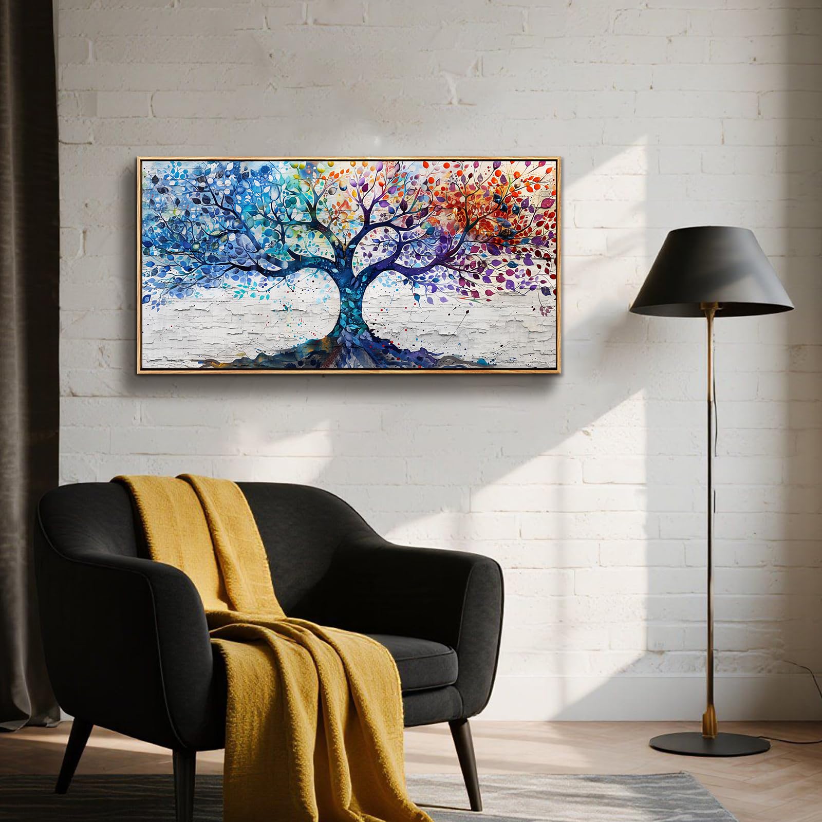 JHHUAMO Cuadro con Marco Arbol de la Vida para Salon Dormitorio 50x100 cm | Motivo Árbol Elegante, Impresión Alta Definición, Artesanía Exquisita, Colgado Sencillo, Uso Polivalente