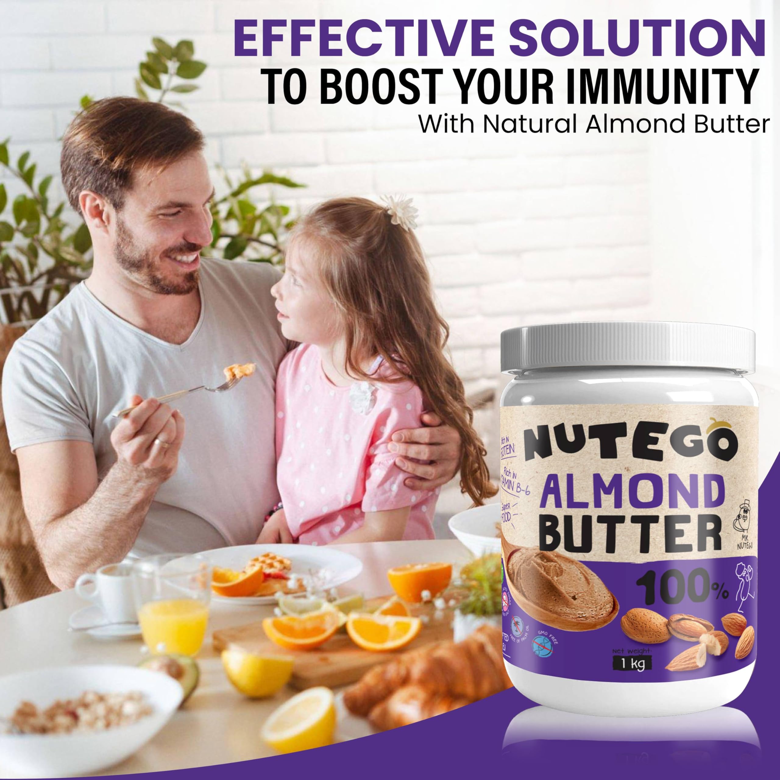 Nutego 100% Beurre d'Amande Crémeux 1 KG – Farine d'Amande Pure – Sans Additifs, Sans Sel, Sucre, Huile de Palme – Végan, Sans Lactose, Sans OGM