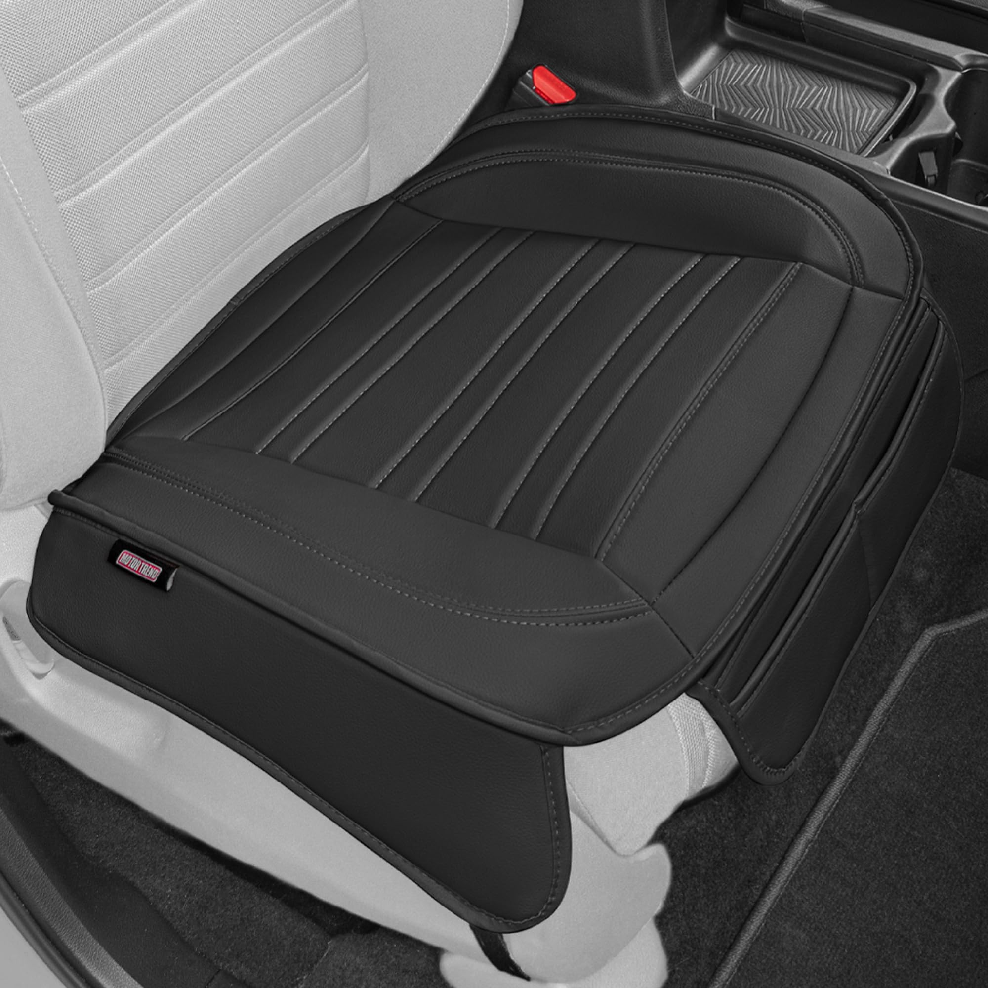 Motor Trend Black Faux Leather Car Seat Cover for Front Seats, 1-Piece Padded Car Seat Protector with Storage Pockets, Premium Interior Cover for Cars Truck SUV Auto