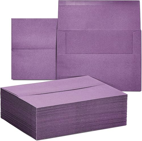 Sustainable Greetings Sobres de invitación – A7 de 7 x 5 pulgadas, morado, paquete de 100 unidades, solapa cuadrada, sello engomado y sobres a