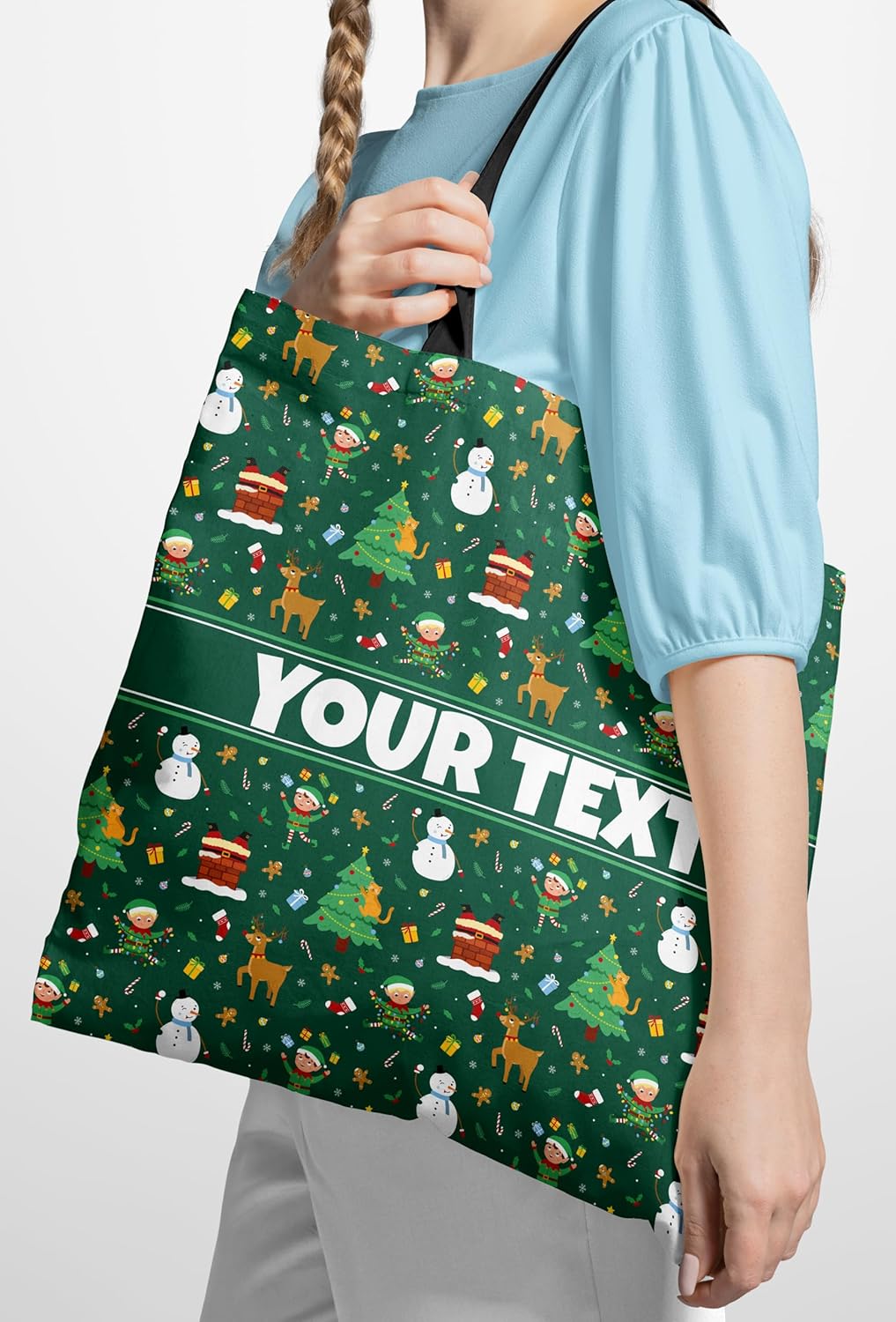 Personalized Tote Bag - Christmas, Custom Name/Text, Reusable w/Straps, Canvas Cloth Fabric, Customized Gift Idea, Birthday/Christmas/Holiday Present, 16x16