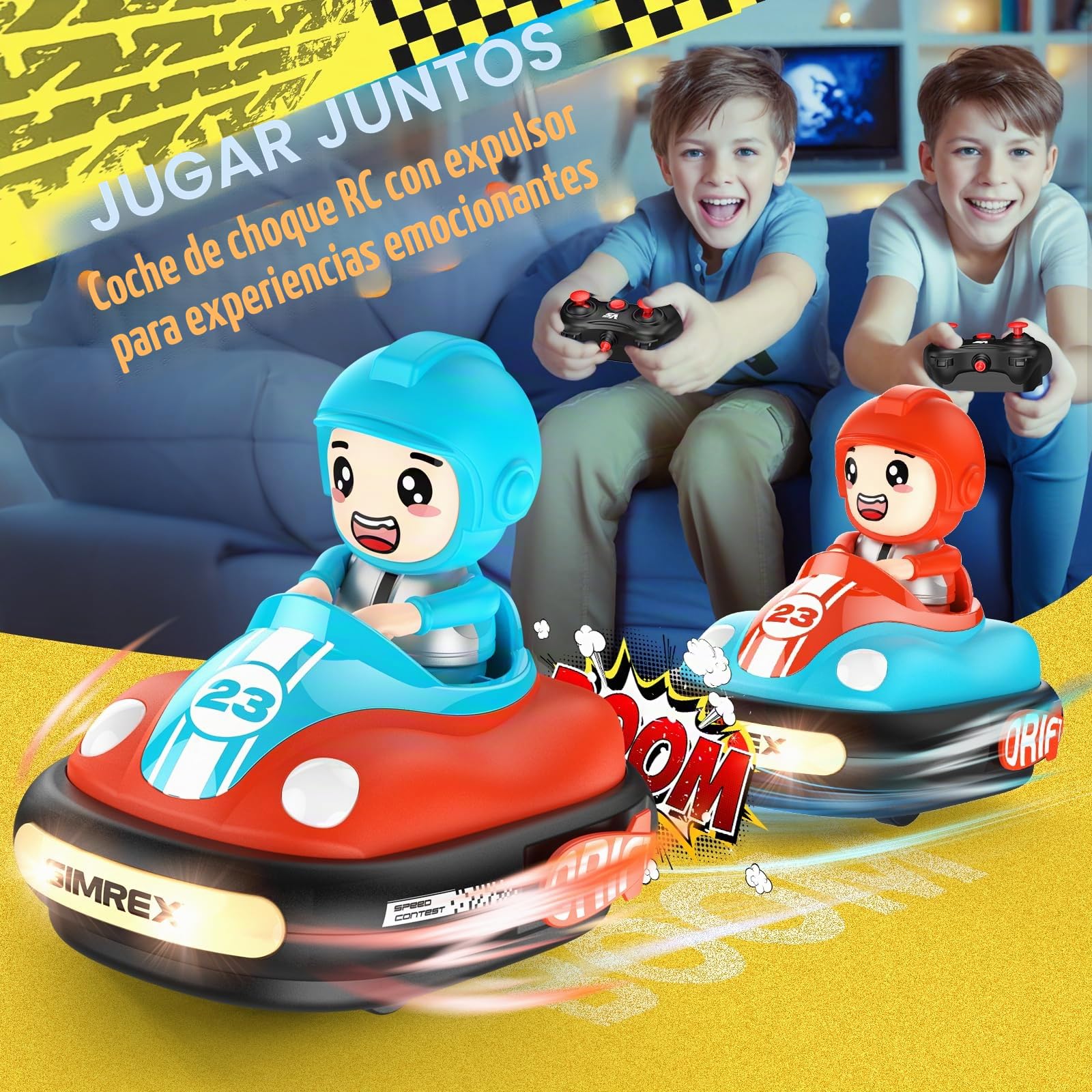 SIMREX Juego de 2 coches teledirigidos para niños con luces LED, sonido, combate, coches de acrobacias, perfecto RC Bumper Cars Juguetes para niños mayores de 3 años