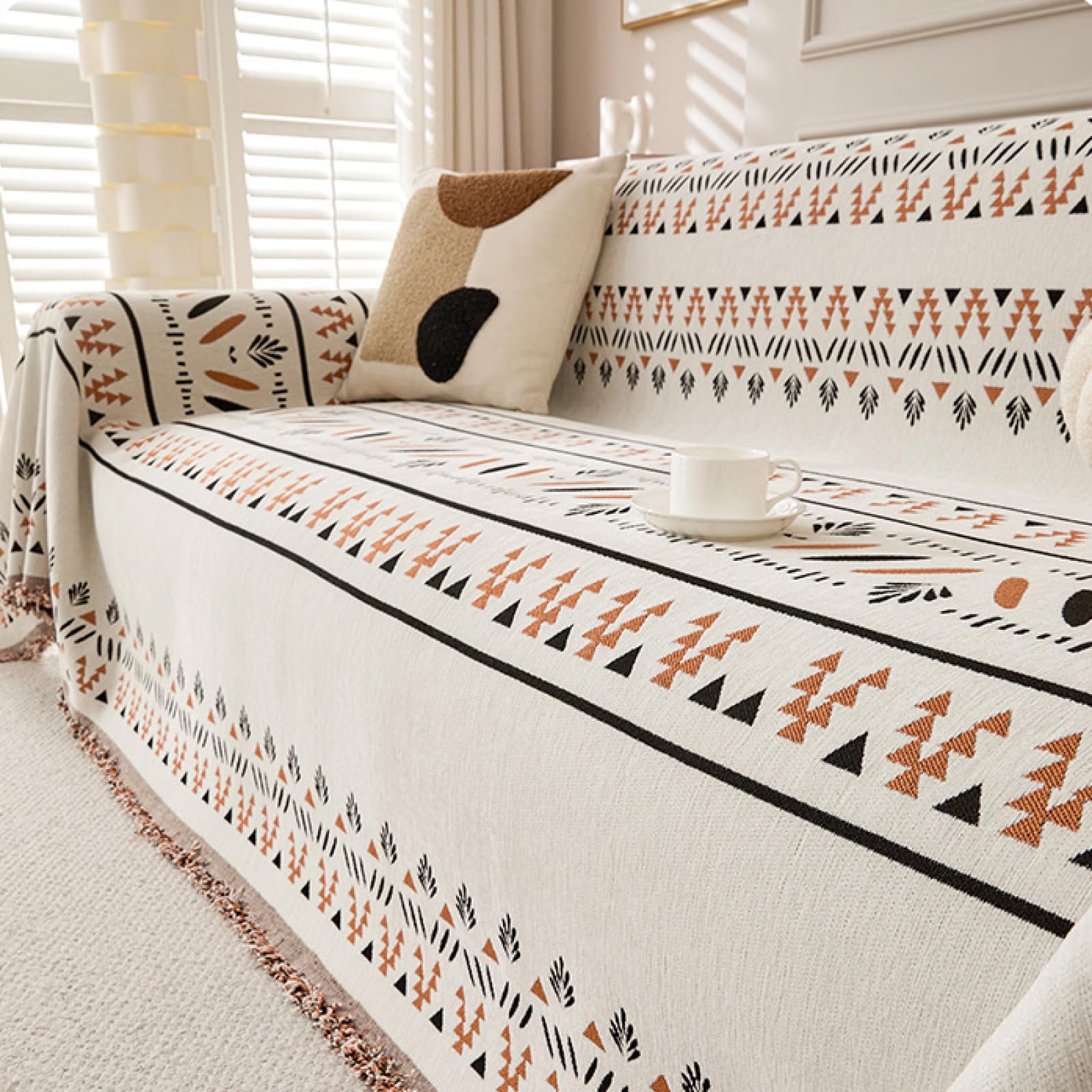 Boho Pokrowiec na sofę 1-, 2-, 3-, 4-osobową, pogrubiony pokrowiec na kanapę szenilową, zmywalny, antypoślizgowy, przyjazny dla zwierząt, na sofę w kształcie litery L, pomarańczowy, 180 x 260 cm