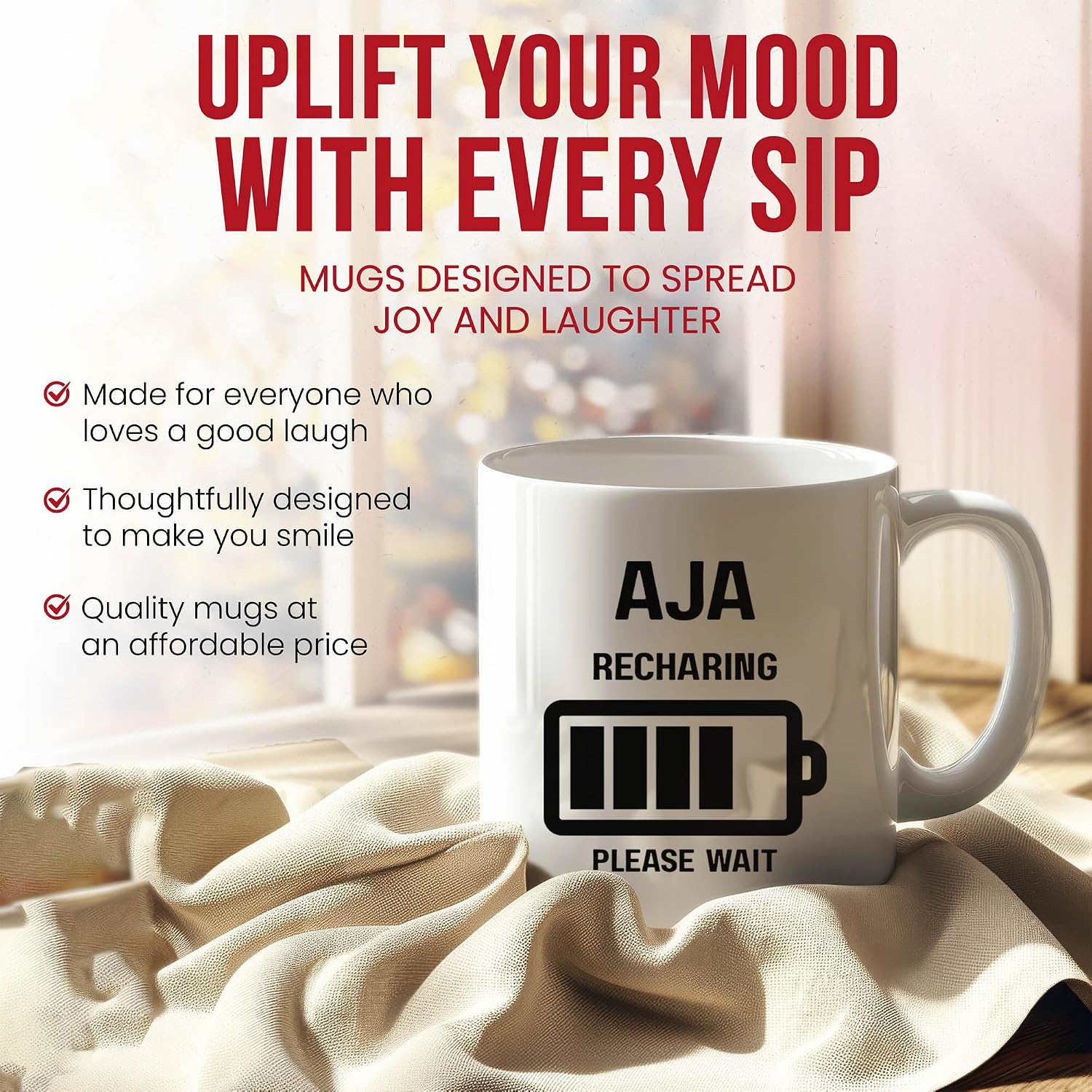 Aja Recharging Mug - Battery Life Coffee Cup - Saver Funny Gift From Colleagues - Tea Mugs - Portable Charger Cups - 11 Oz Ceramic Gifts For Gadget Fans, Birthday, Him, Her, Christmas, Tech Day image 2