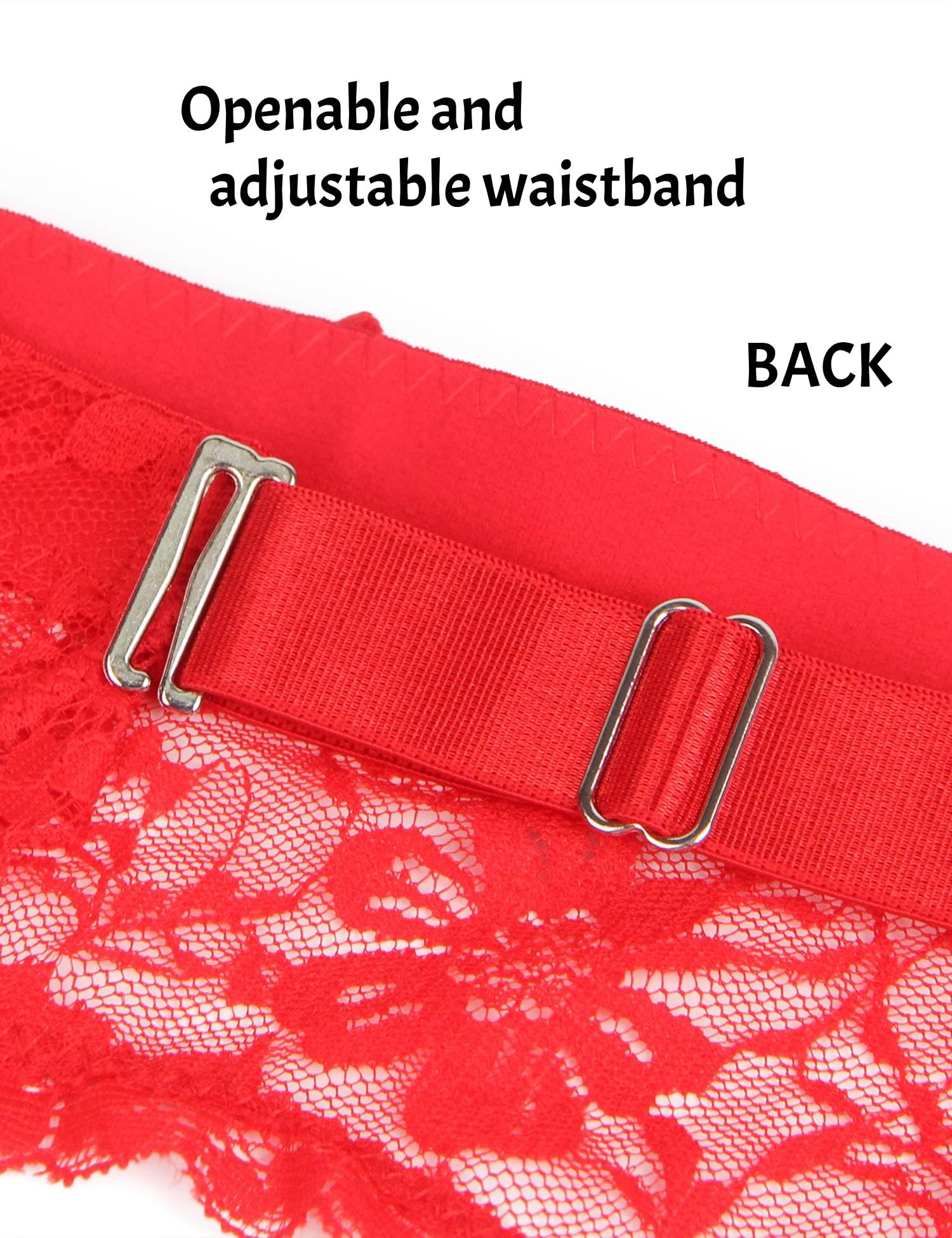 Women Floral Lace Garter Belt Plus Size Mesh Suspender Belt Set with 4 Straps Metal Clip for Thigh Highs: 1- Style1: Red Medium-Large