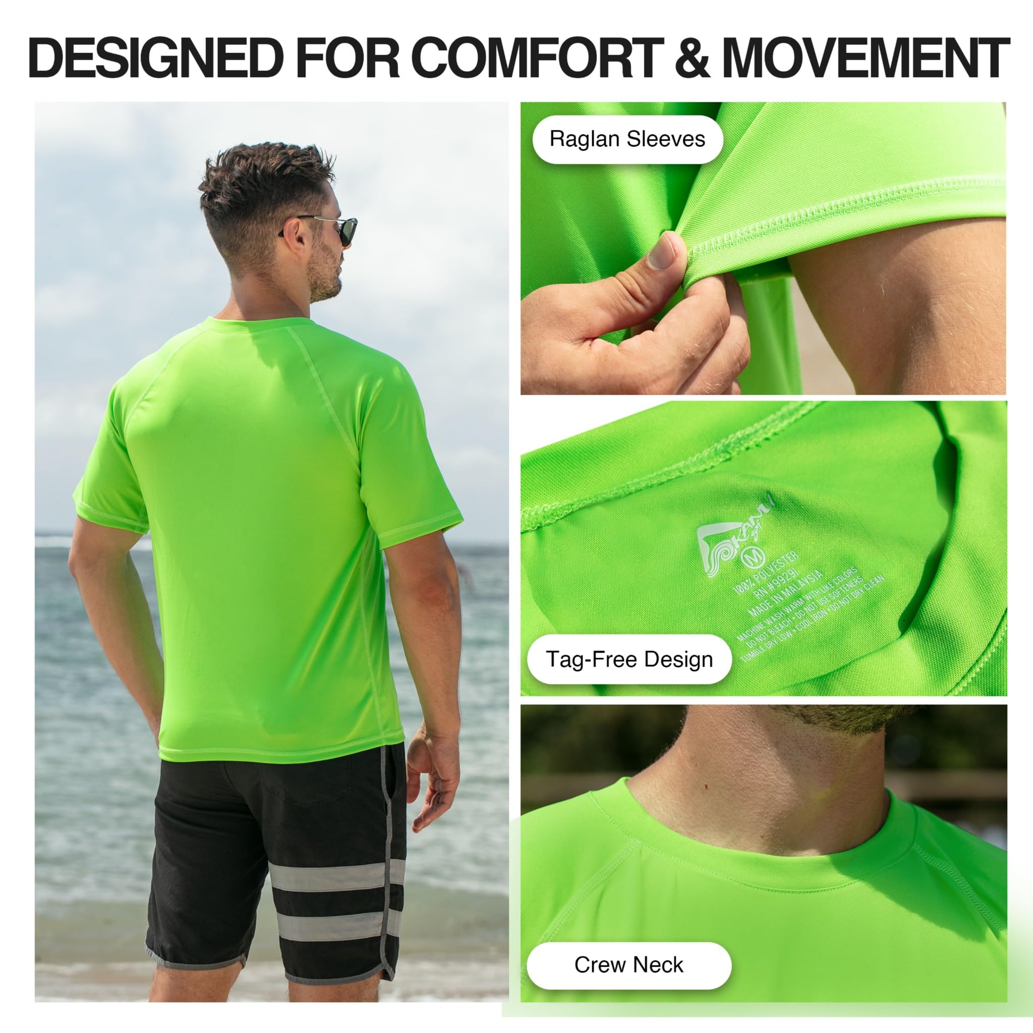 Kanu Surf Camiseta de natación para Hombre con Mangas Cortas, UPF 50+, Tela de Secado rápido