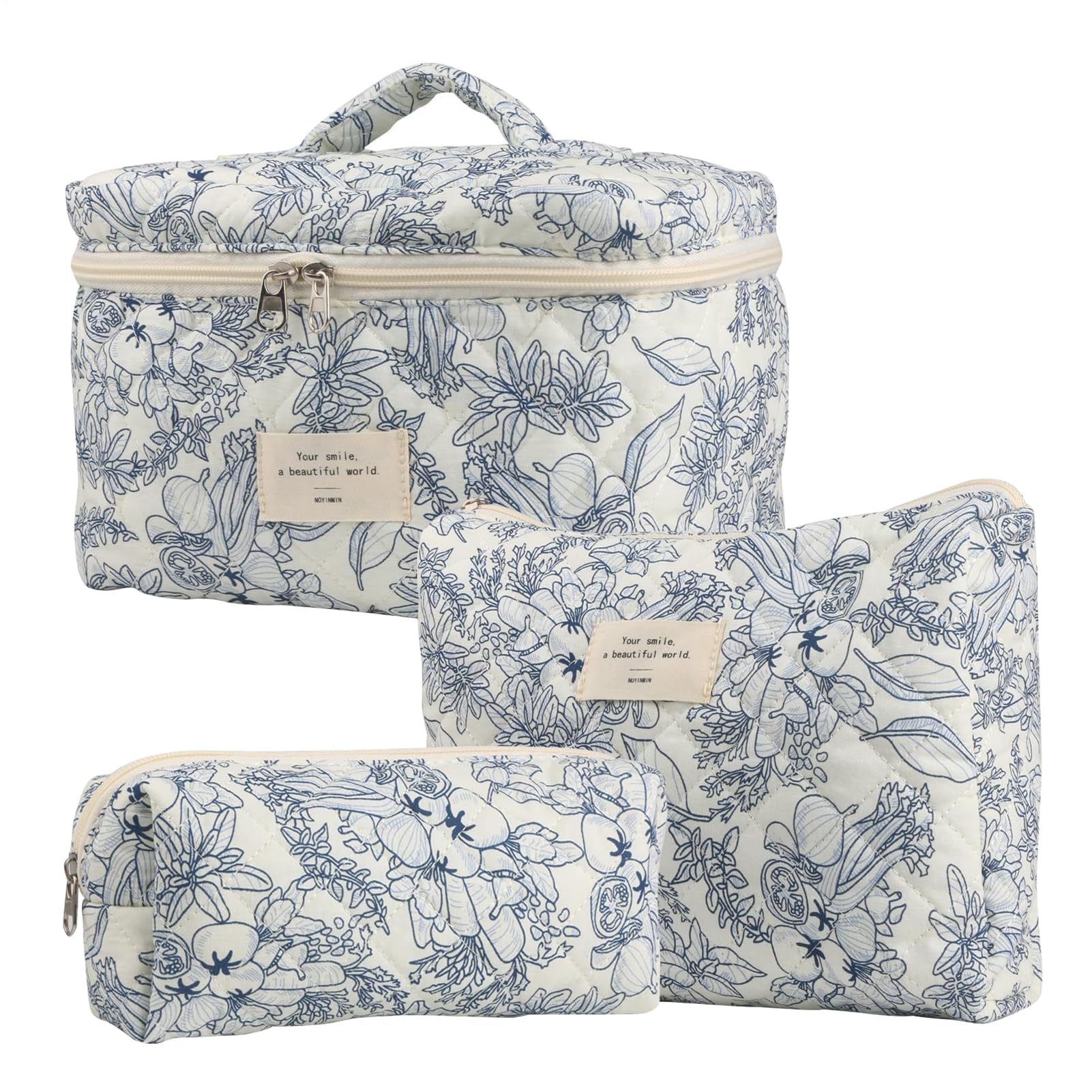 Trousse de toilette – Organiseur de voyage pour cosmétiques, pochette florale en coton pour un emballage facile, essentiels de voyage esthétiques, parfaite pour le maquillage et les articles de