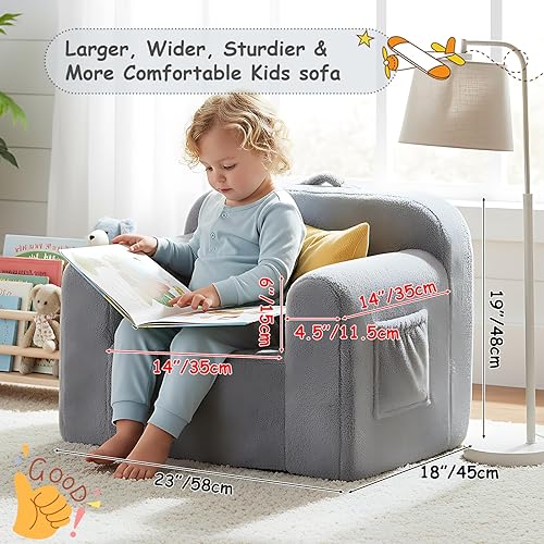 Miniatura 21 de Tiita Silla para niños, cómodo sofá plegable para niños, sofá ligero para niños con asa de transporte y bolsillos laterales, reposabrazos de espuma