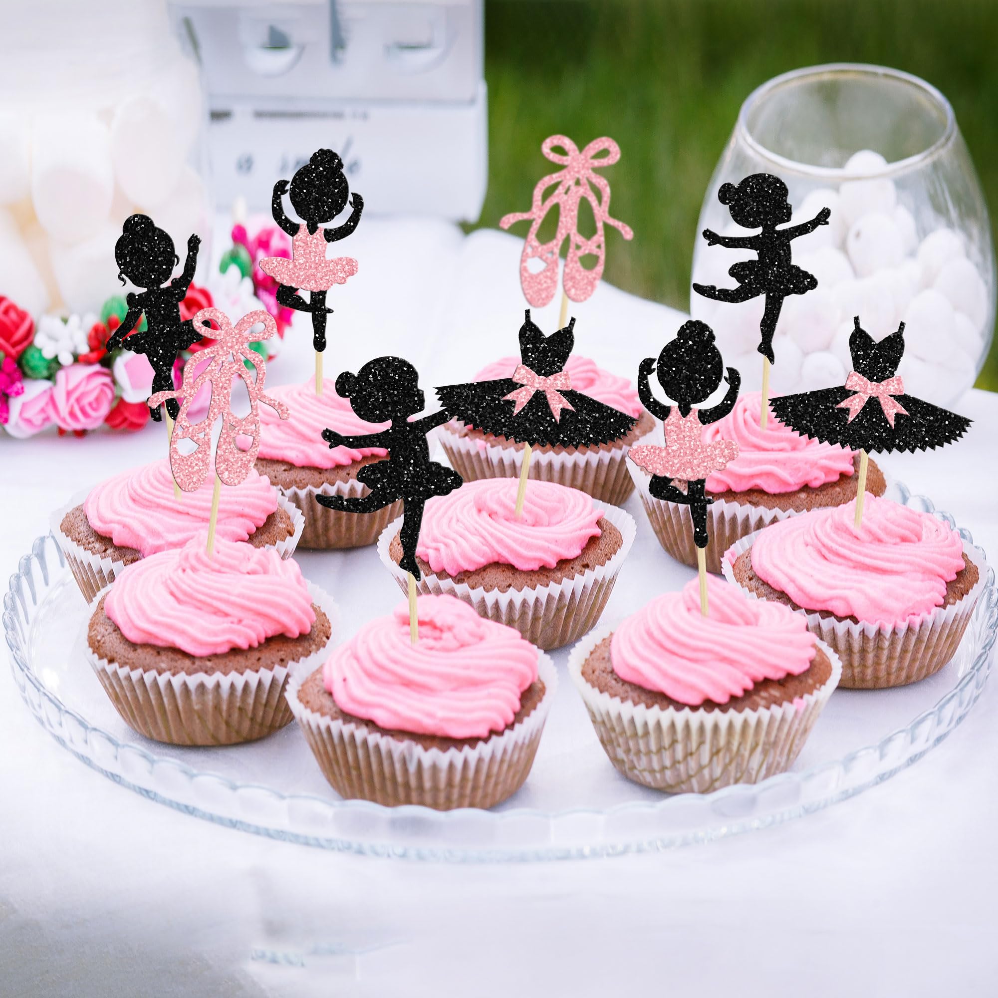 Set van 28 Ballerina taarttoppers, cupcaketoppers, verjaardagsdecoraties, feestbenodigdheden voor balletthema, babyshower, verjaardagsfeest, taartdecoraties