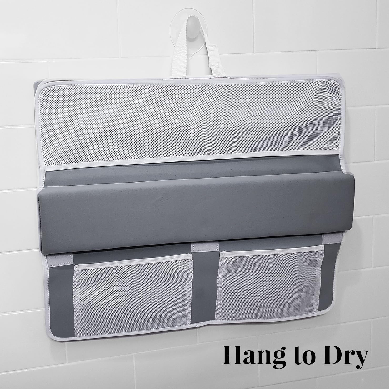 Bath Kneeler & Elbow Rest–Thick, Non-Slip 1-Piece Pads Protect Elbows and Knees, Mesh Pockets. Quick-Dry, Easy to Clean. Perfect for Bathing Babies and Pets (Gray)