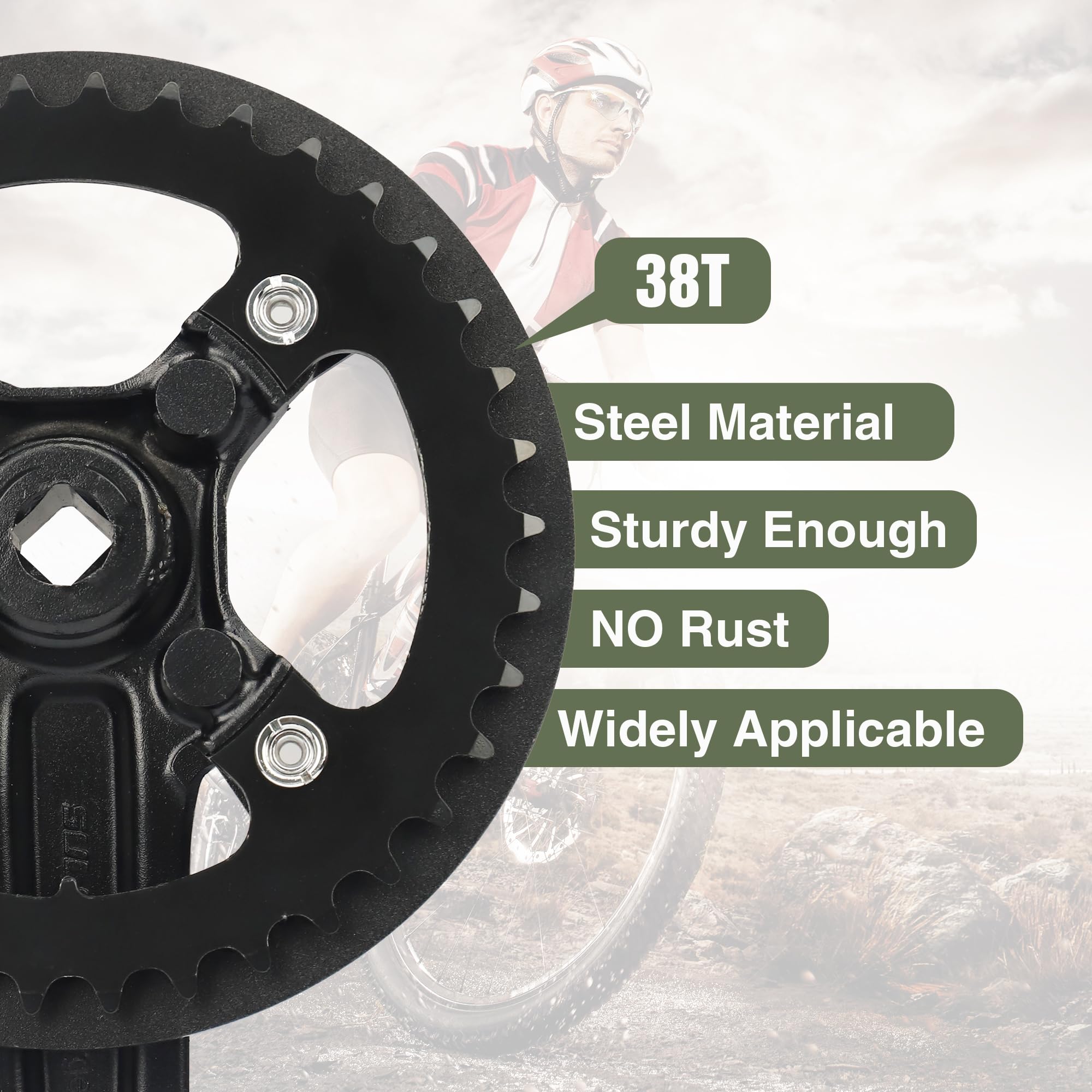 MEGHNA Singel Speed Kurbelgarnitur 38T/46T/48T Bicycle Crankset 170mm Fahrrad Kurbelgarnitur ALU-Kurbeln Kettenradgarnitur MTB/Citybike/Stadtrad/Damenfahrrad/E Bike
