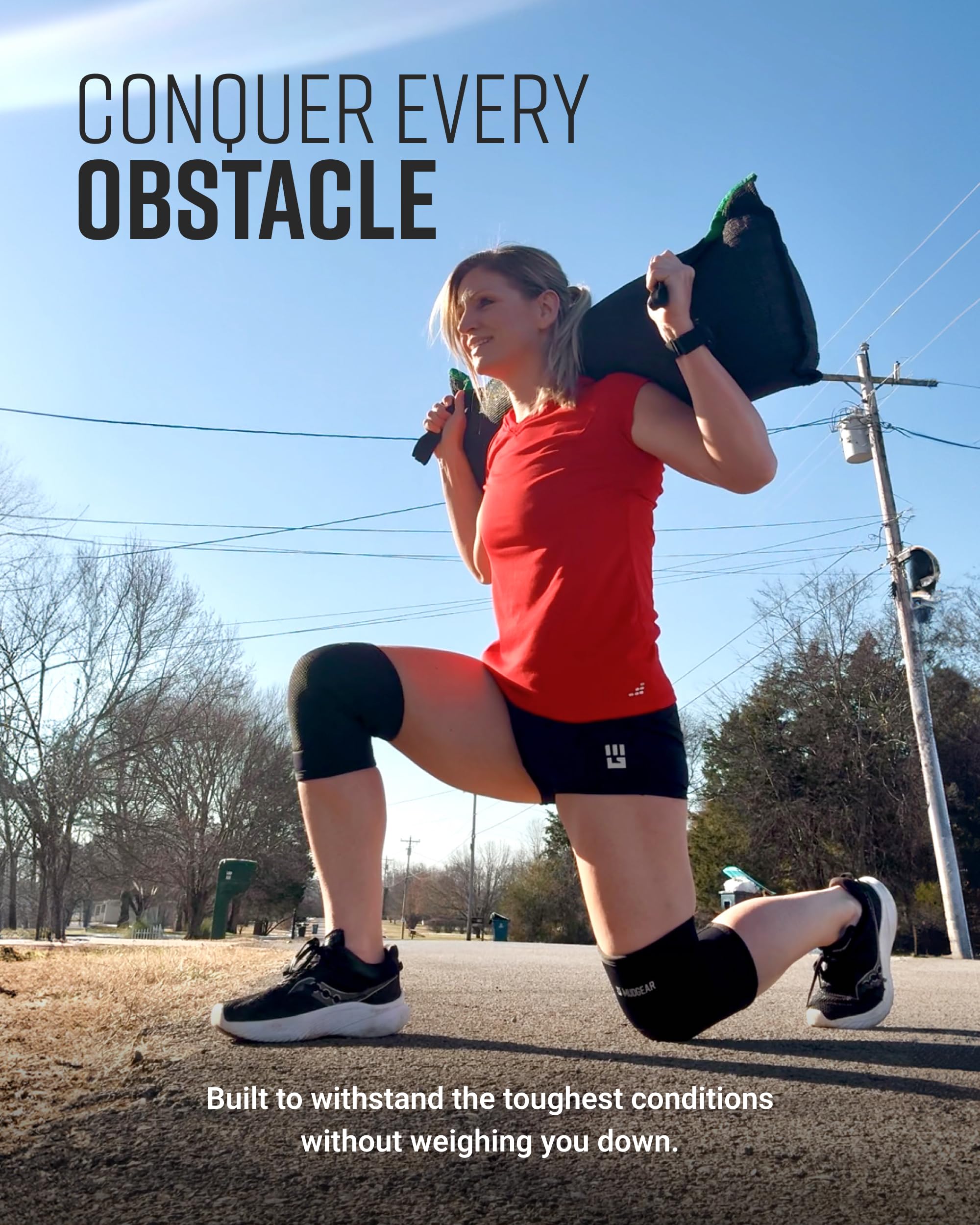 MudGear Knee Pads, Durable & Lightweight Compression Knee Sleeves with Silicone Grip for Obstacle Course Racing, Tactical Training, Spartan Race, Mud Runs, Ninja Warrior, Fitness & Workouts, Small