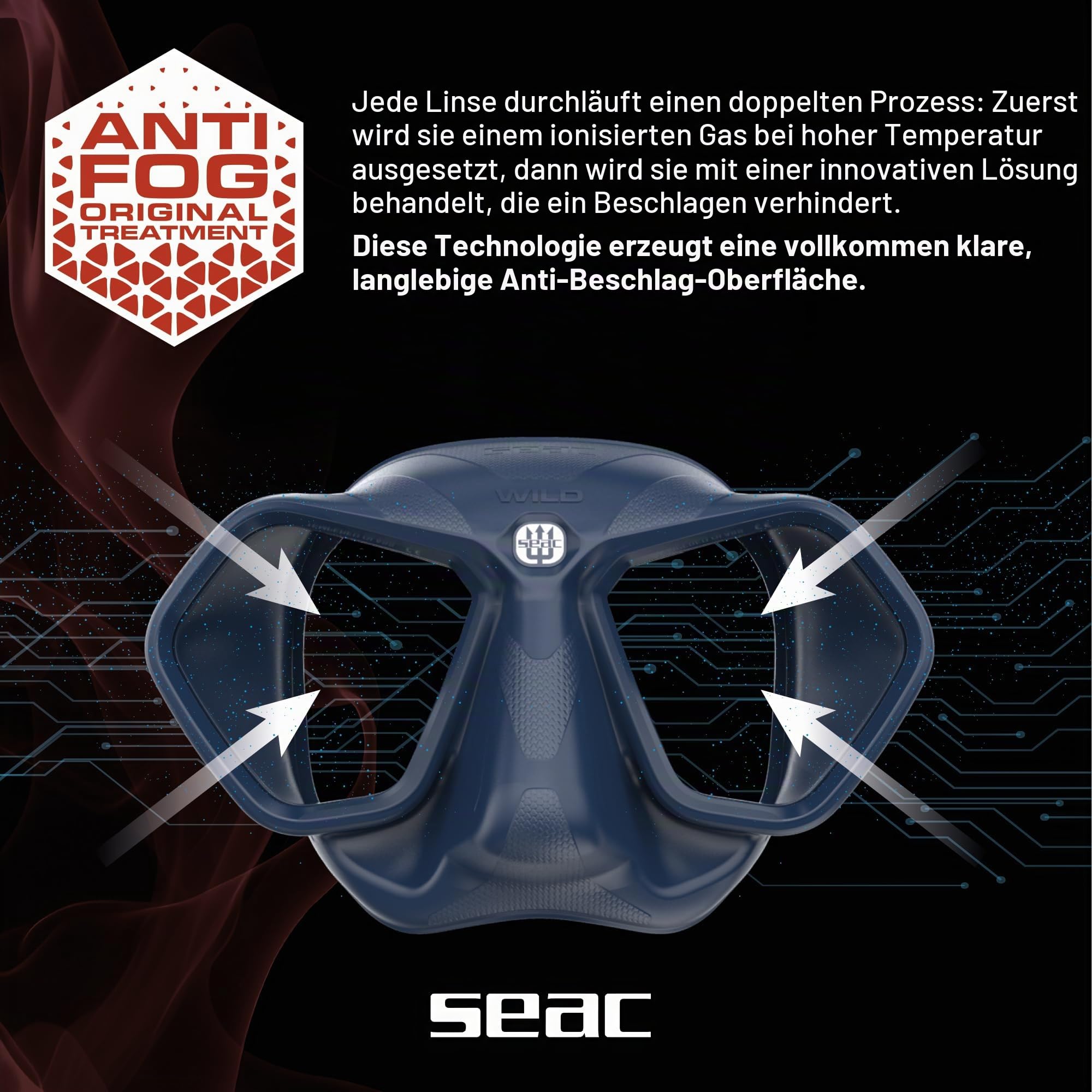 SEAC Wild – Low-Volume Silikon-Tauchmaske | Antibeschlag Zweiglas-Maske mit 3D-Schnalle und erweitertem Sichtfeld zum Apnoetauchen