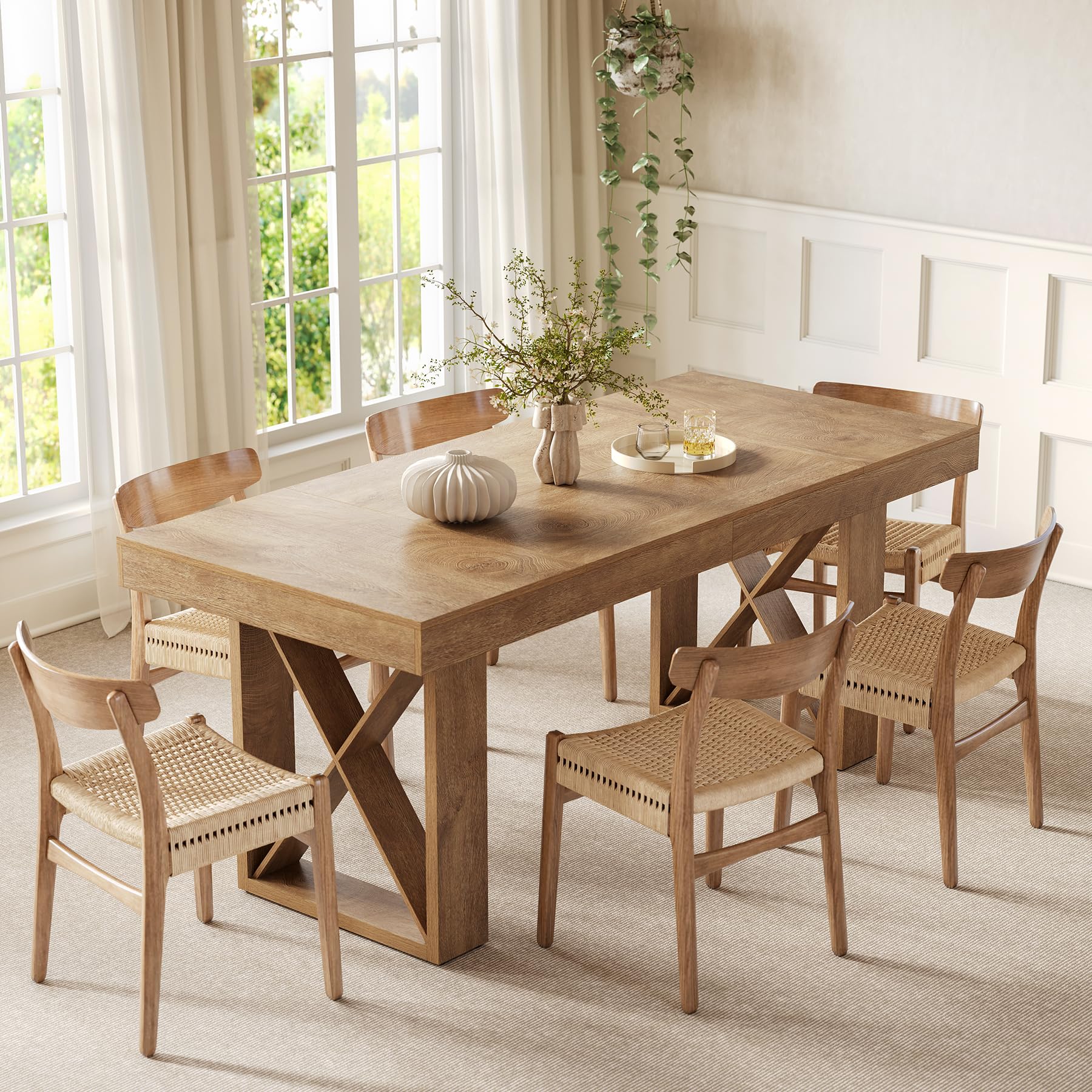 Tribesigns Mesa de Comedor, 160 cm Mesa Cocina para 4-6 Personas, Diseño Grueso de Estilo Rústico, Mesa Rectangular de Cocina Madera para Comedor, Sala de Estar, Marrón