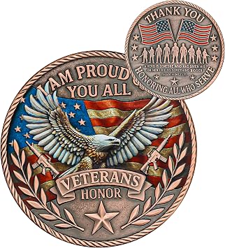 1Pcs Military Challenge Coins - Thank You for Your Service Veteran Coins - Military Appreciation Gifts for Men Women Army Patriotic Soldiers Honor Medallions Veterans Day Gifts