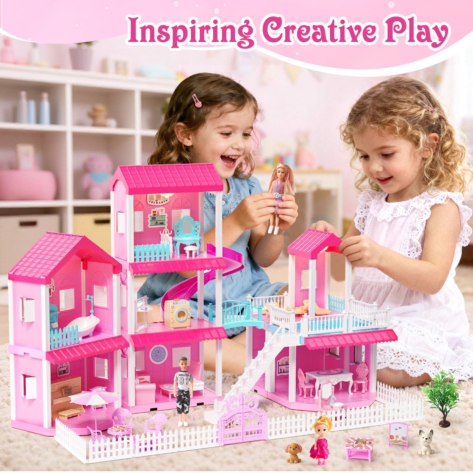 Amazon.co.jp: Toylink ピンクドールハウス 女の子用 3階建てのヴィラ