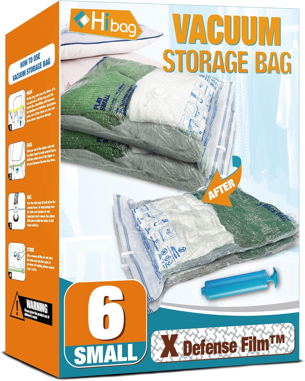 Vacuum Storage Bags Space Saver Bags, Pack Of 6, With Hand Pump (6