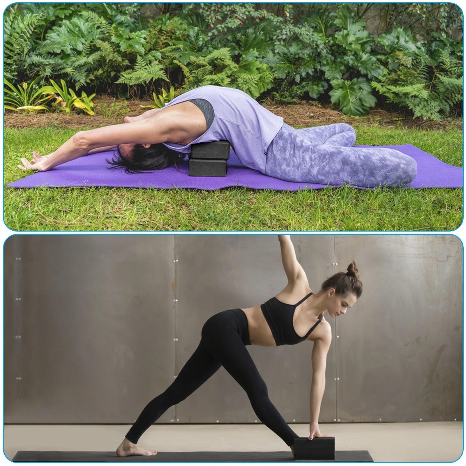 Mattoncini Yoga,2 Pezzi Yoga Blocks,Mattoncino In Schiuma EVA, Grandi Dimensioni: 23 X 15 X 7,5 Cm, Adatto Per Pilates, Fitness, Allenamento Della Forza, Stretching (nero)