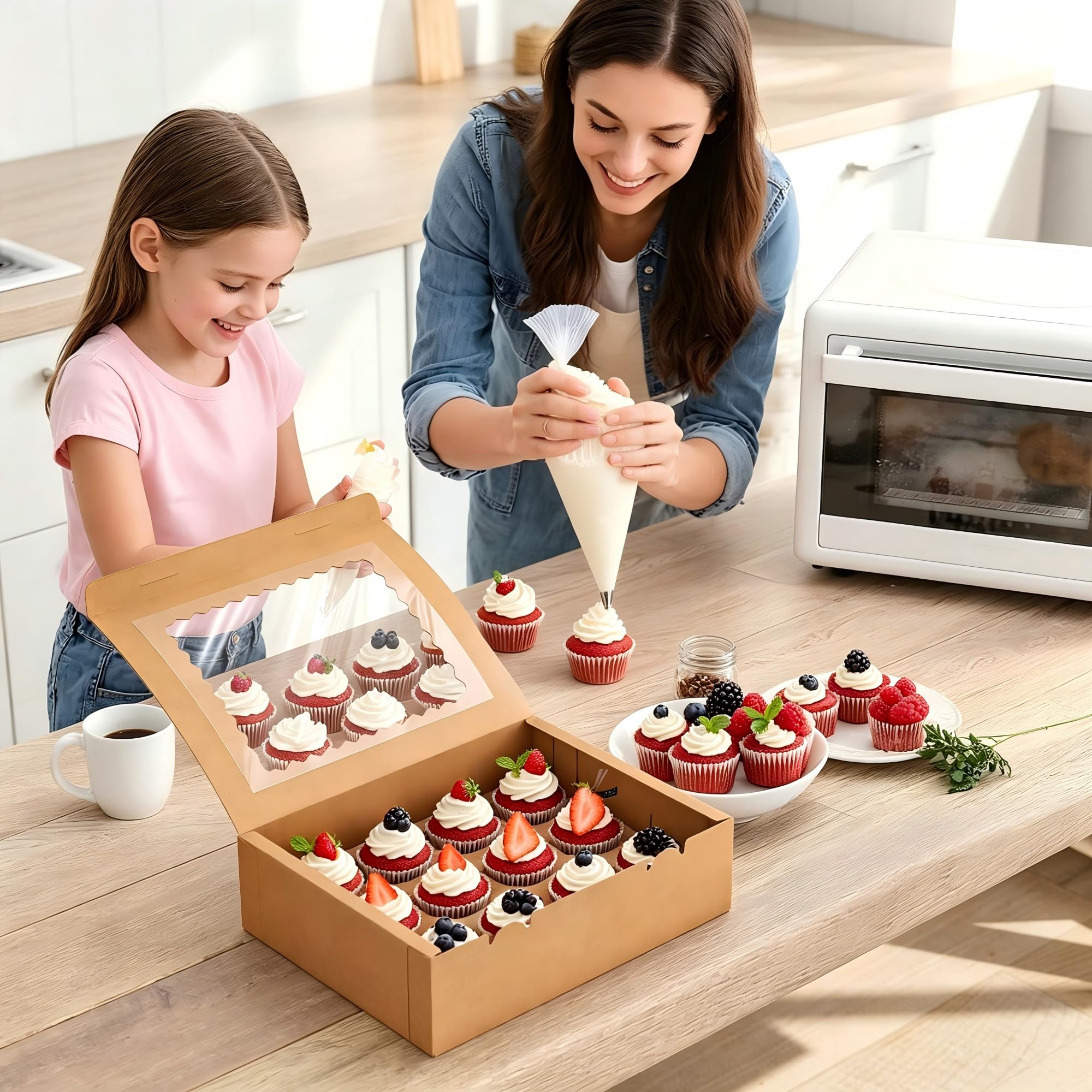 50 piezas de cajas de pasteles resistentes, caja de tarta con ventana transparente para pasteles, magdalenas, caja de transporte de pasteles ideal para regalos de cumpleaños, venta de