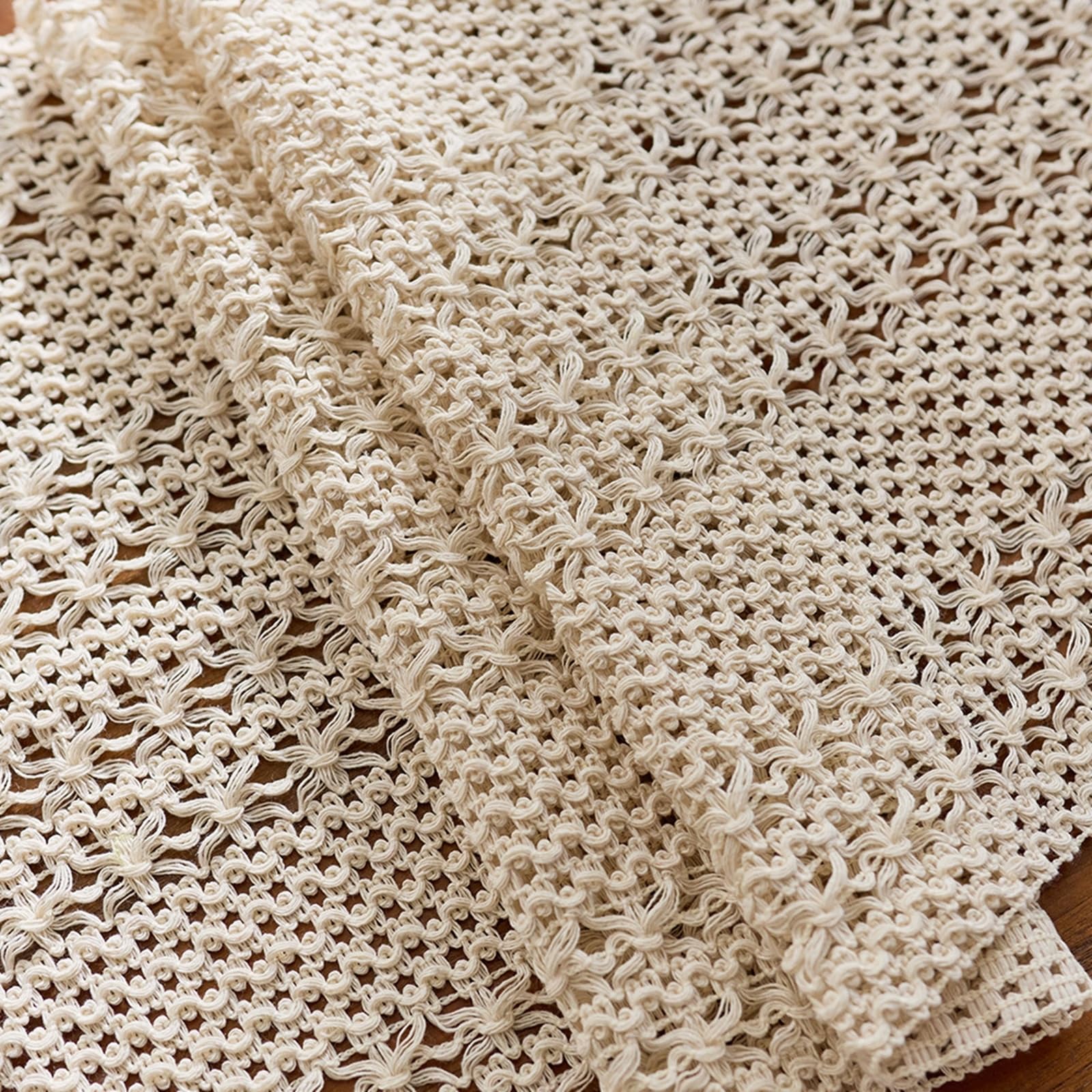 Tischläufer Polybaumwolle Wohnzimmer, Tischläufer Hochzeit 30x300 cm, Hohl Gewebt mit Quasten