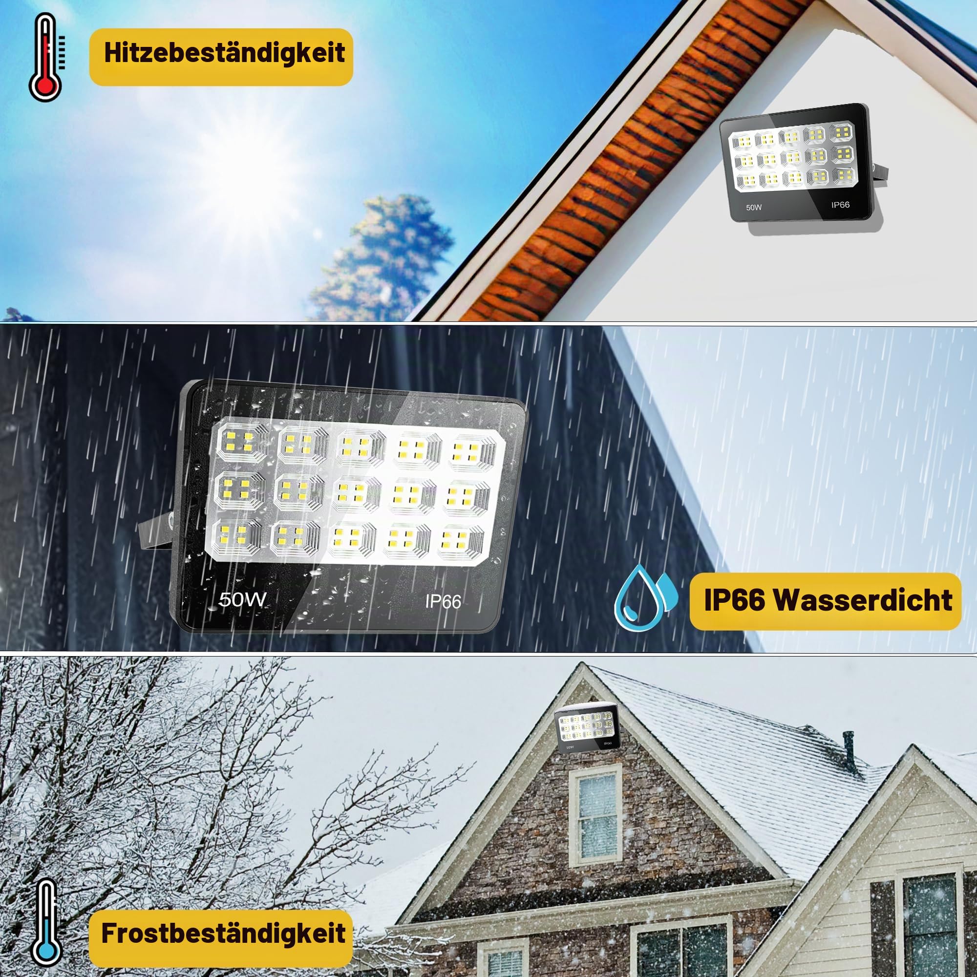 LED Strahler mit Bewegungsmelder Außen 2 Stück, 100W 10000LM Superhell Außenstrahler 6500K Kaltweiß LED Fluter Aussenleuchte IP66 Wasserdicht Scheinwerfer für Garage Garten Innenhöfe