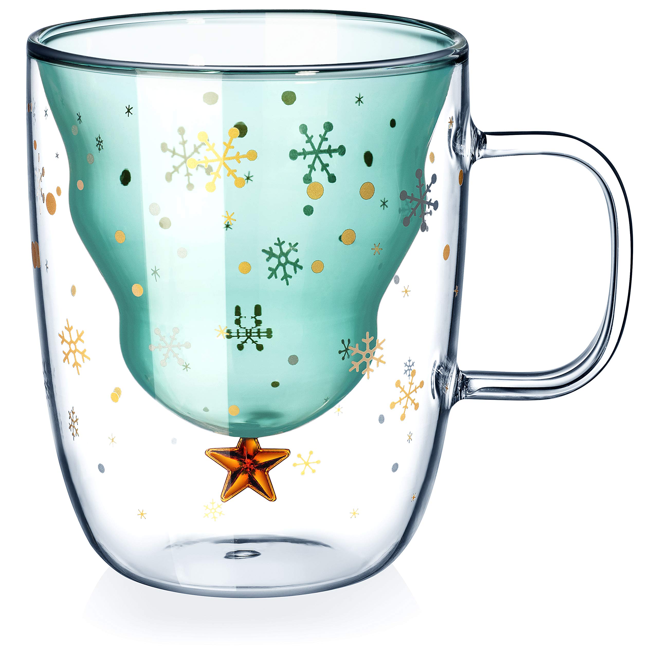 Dragon GlasswareChristmas Tree Mugs, Insulating Double Walled Glass, 8-Ounce, Set of 2