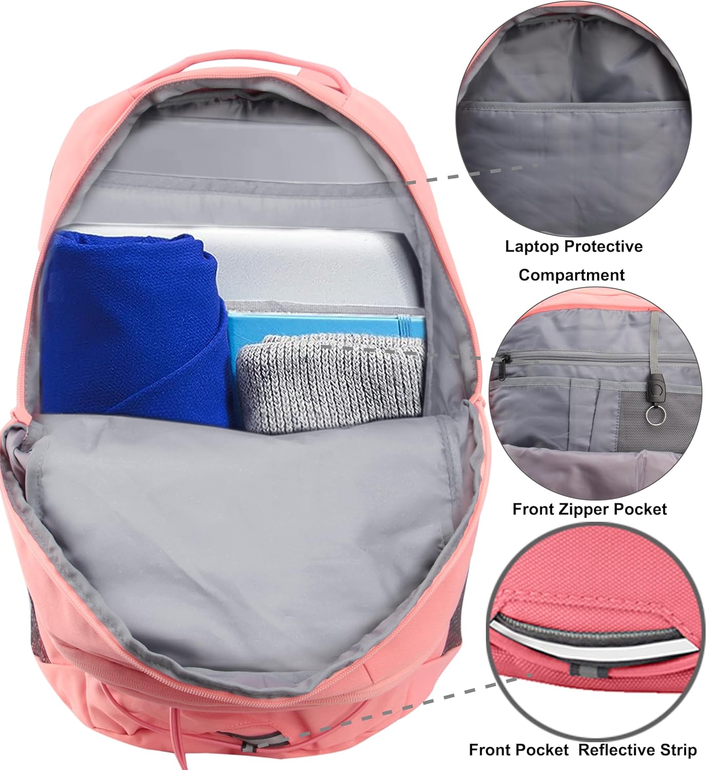 KEOFID Casual Backpack for Men and Women, Hiking Backpack for Travel, Black Daypacks for Sports, College, Water Resistant(Pink)