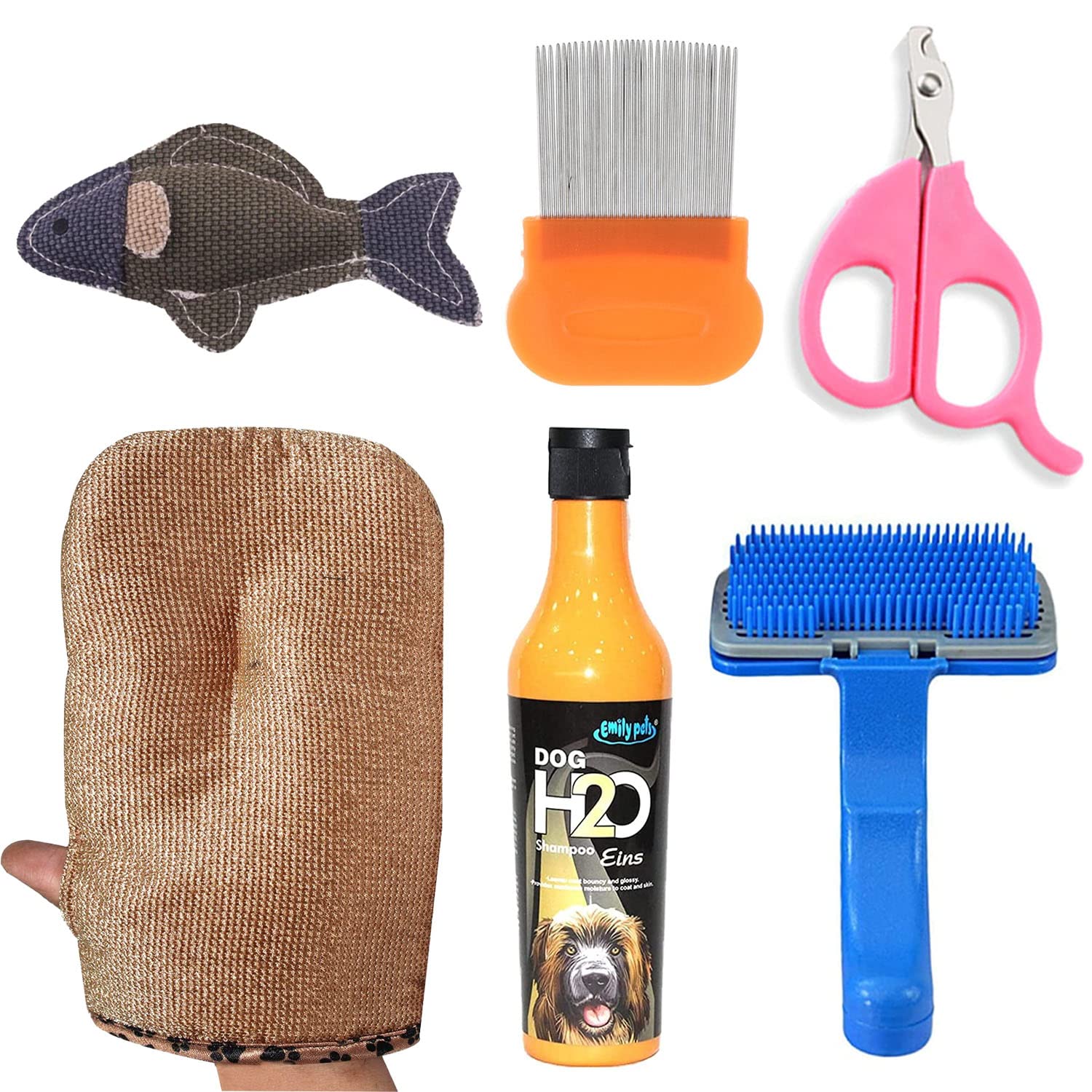 Emily Pets Grooming Kit Pet Shampo (EINS) Flavor and Pet Hair Remover Glove Dog Comb Dog Nail Cutter Scissors. for Dog and Cat (Pack of 6, Multicolor) (B0C1VBXD6L) Amazon Price History, Amazon Price Tracker