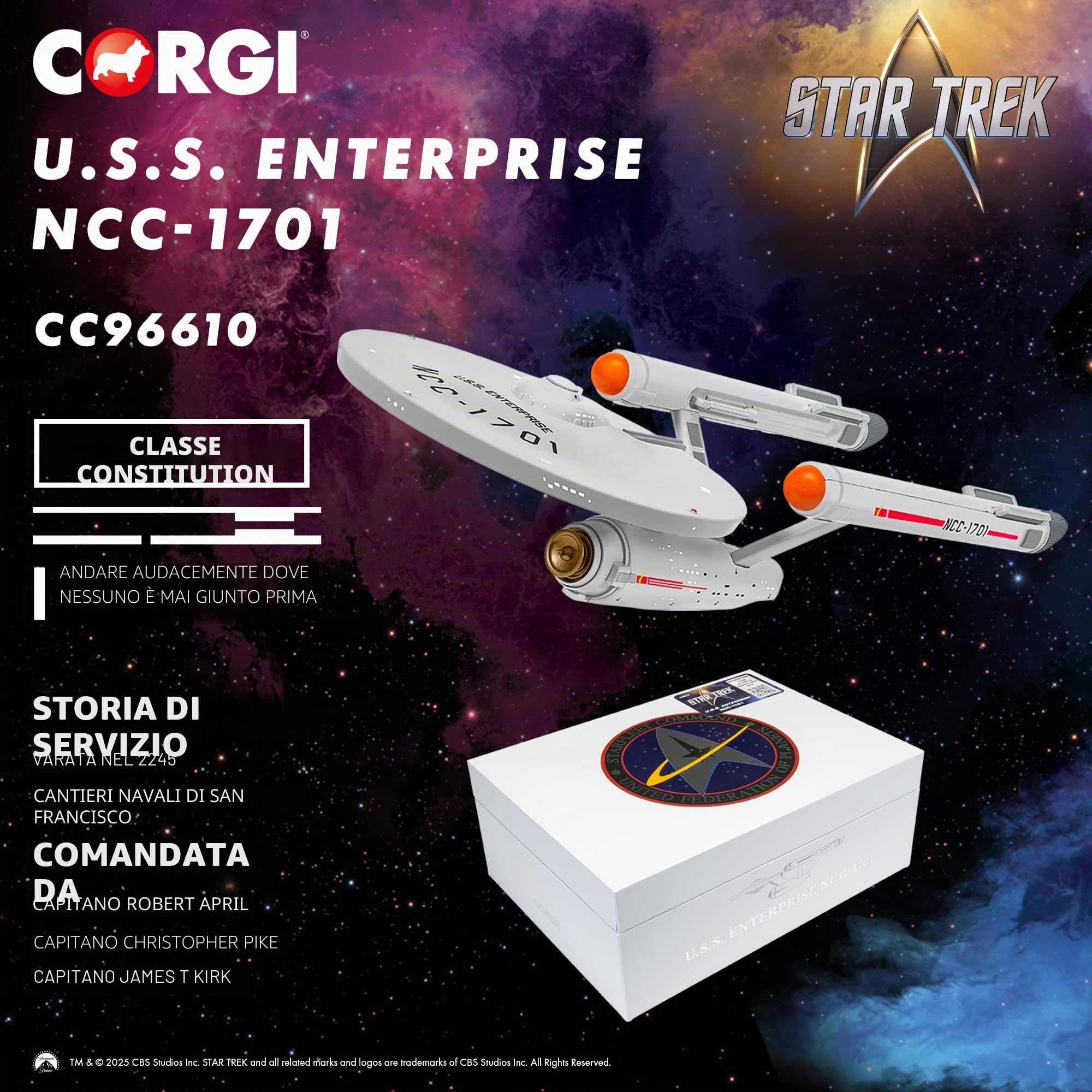 Corgi CC96610 Star Trek, USS Enterprise NCC-1701 (La serie originale), Licenza di film TV e modello da collezione pressofuso per eventi