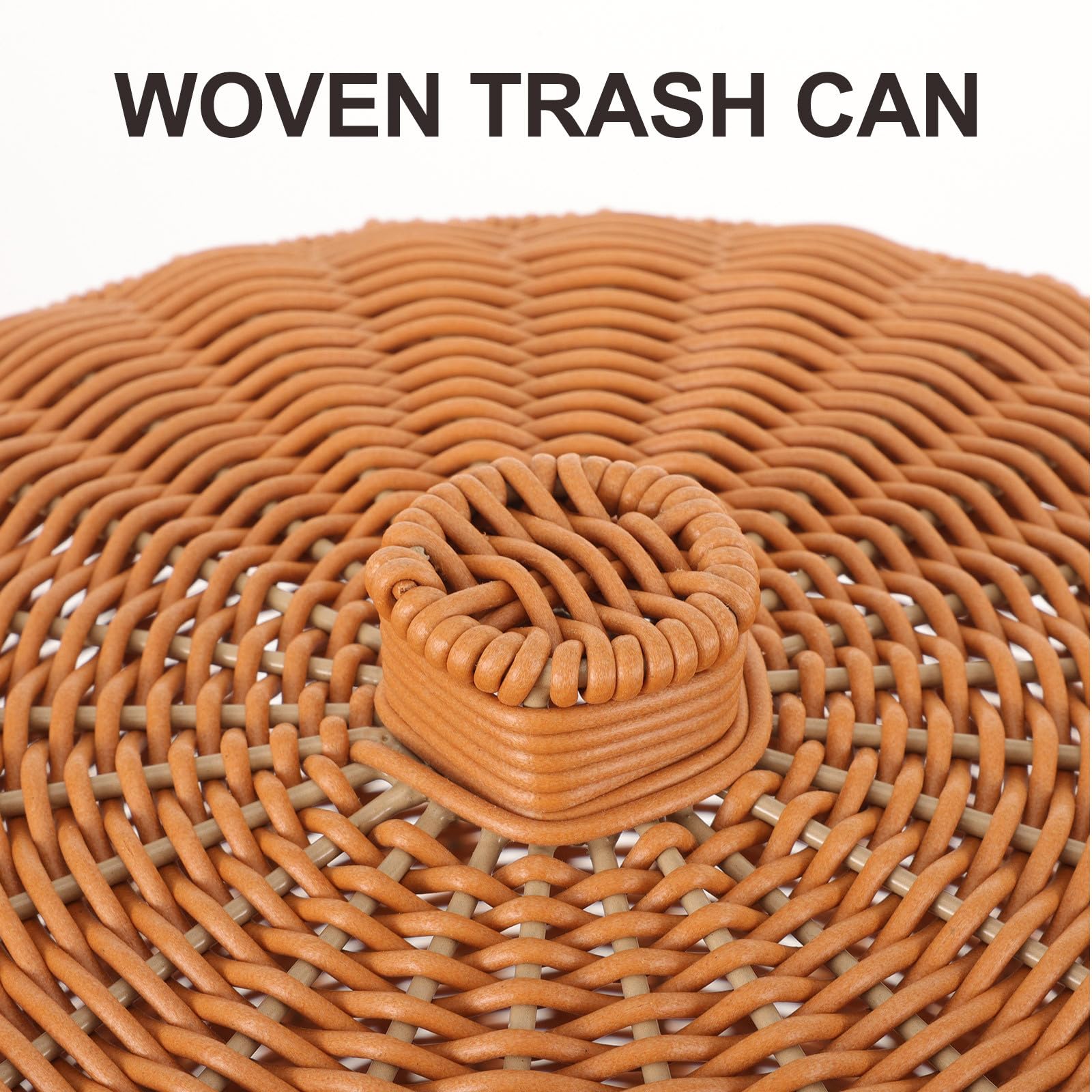 Cesto Rotondo Intrecciato in Plastico con Coperchio, Cestino Portaoggetti Multifunzionale Resistente alla Deformazione, per Decorazione e Lavanderia