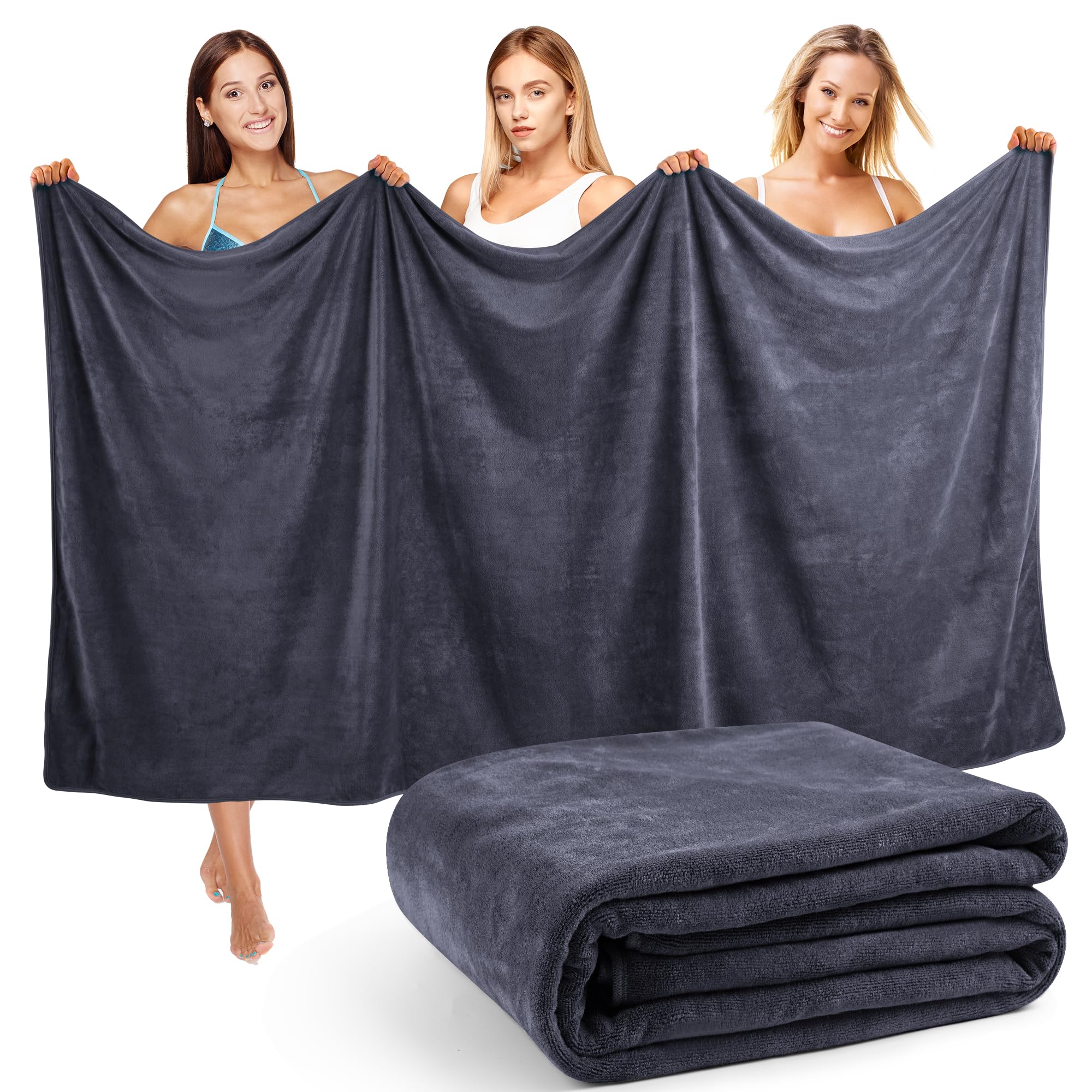 Duży ręcznik kąpielowy XXL, 100 x 200 cm, 420 g/m², gruby do sauny i plaży, dla dorosłych, bardzo chłonny i bardzo miękki (ciemnoszary)