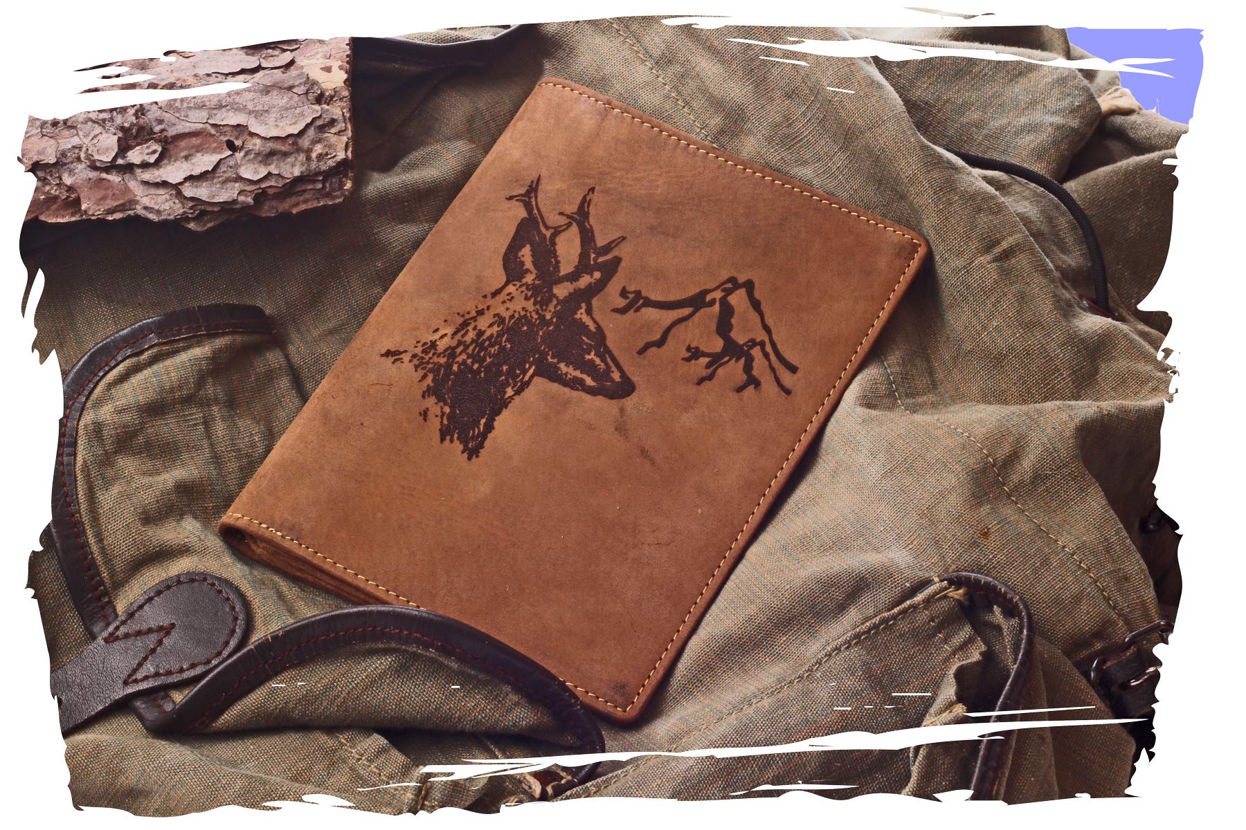 Greenburry Vintage Leder-Ausweismappe mit Jagd-Motiv - Jagdschein-Etui aus Leder - 16,5x12x1 cm