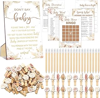 Patelai 321 Boho Pampas Grass Baby Shower Decorations Games Supplies Boho Baby in Bloom Gender Reveal Don't Say Sign for Bohemian Pampas Grass Themed Gender Reveal Birthday Party Decorations Supplies