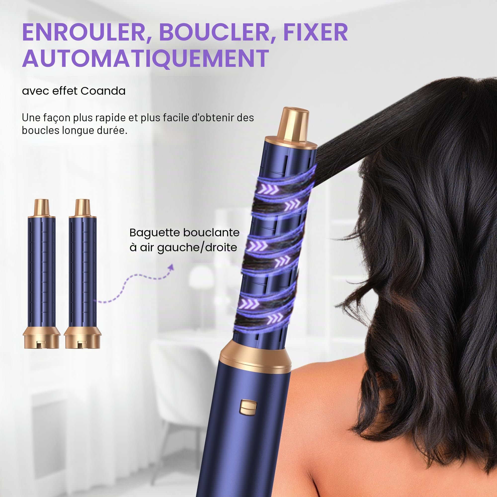 Mogawave Air Styler Airbrush 5 en 1,Seche Cheveux Pro Professionnel, Hair Styler avec Fer à Boucler à Air de 30 mm,Brosse Soufflante Ionique Pour Cheveux Bouclés et Lissés,Choix Cadeau