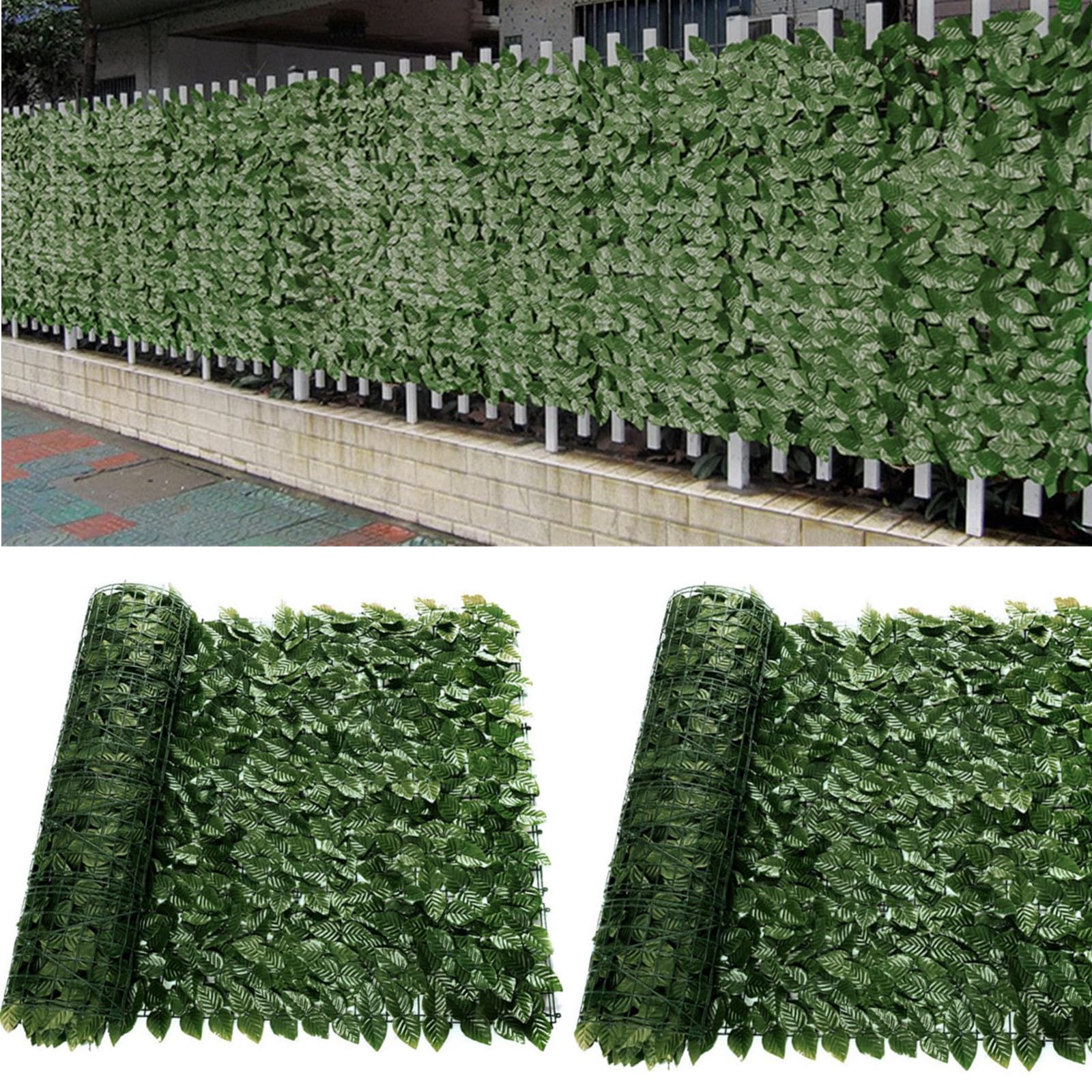 Baketron Decorative Ivy Leaf Green Artificial Hedge Roll 3m x 1m Garden Fence Screening Privacy Hedging Wall Landscaping Garden Fence UV Fade Protected Artificial Plant Wall Panels (2 Roll)